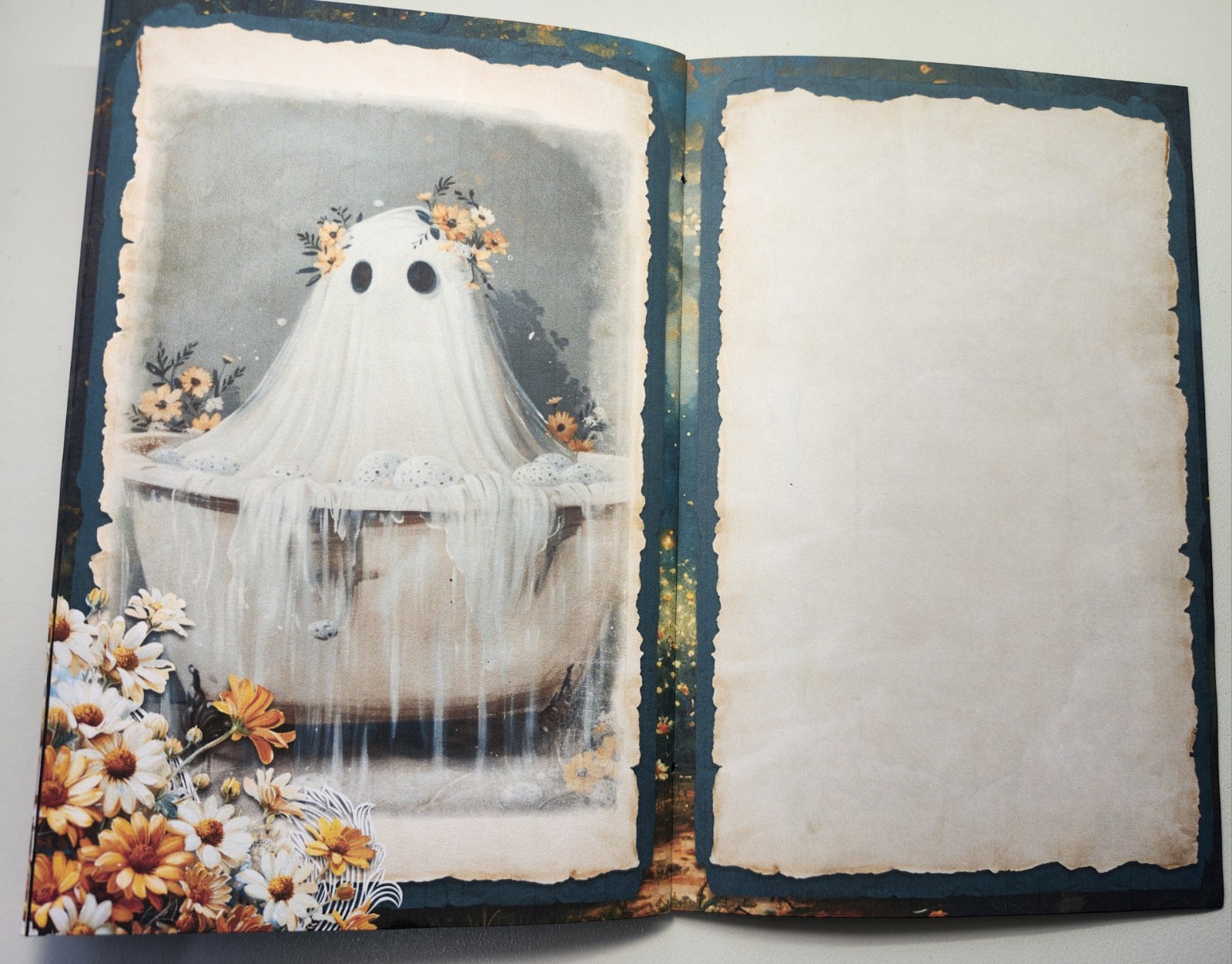 Junk Journal Blank Booklet “A SUMMER HAUNTING” Ghost HANDMADE LG 8.5″x5.5″ 40pg