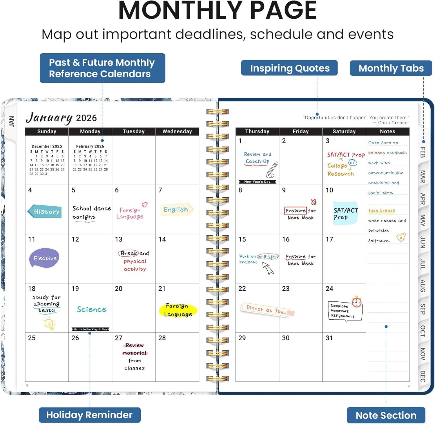 2026 Planner, Monthly and Weekly Calendar Planner for Women, Jan 2026 – Dec 2…