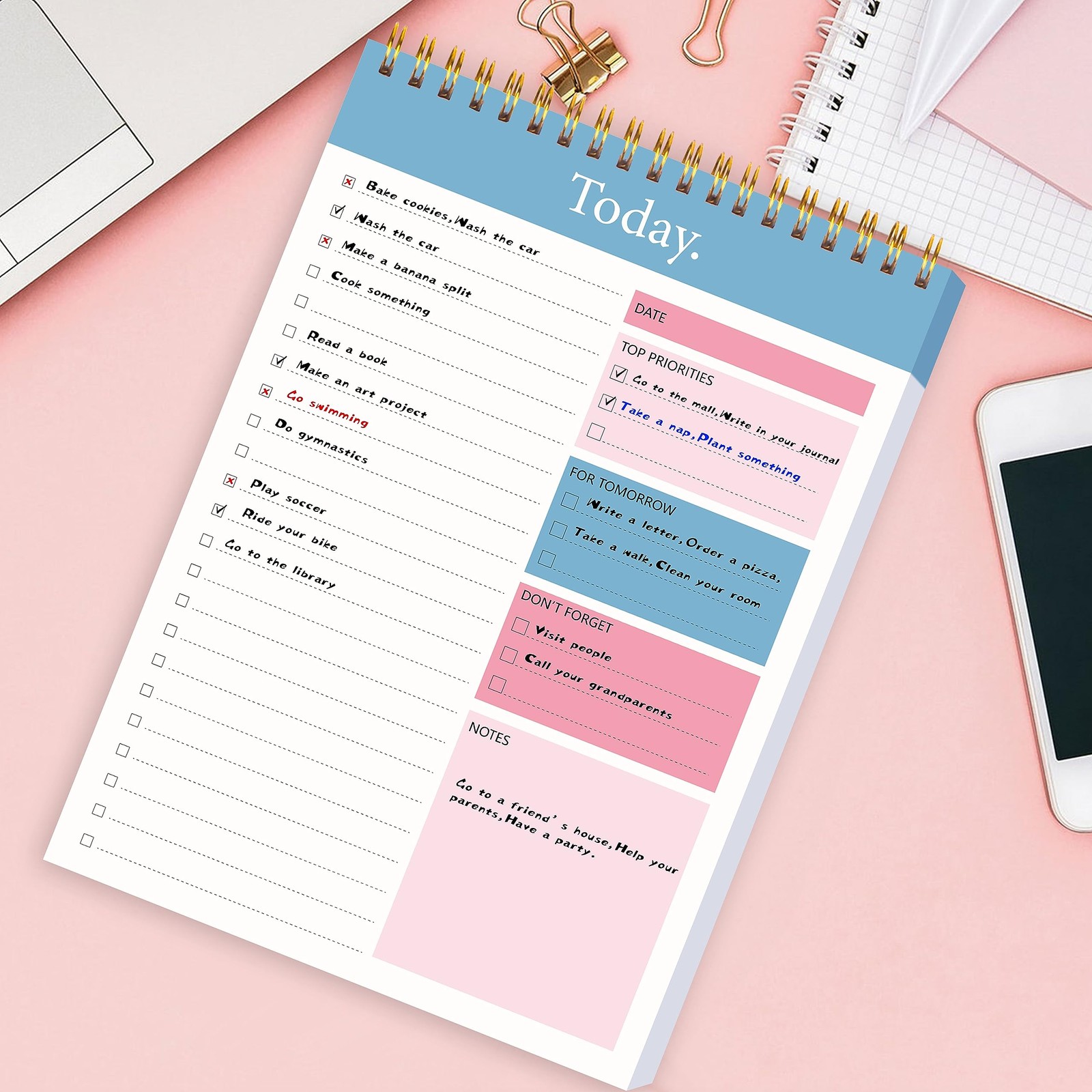 To Do List Notepad, 52 Sheets Undated, Productivity Planner, Blue
