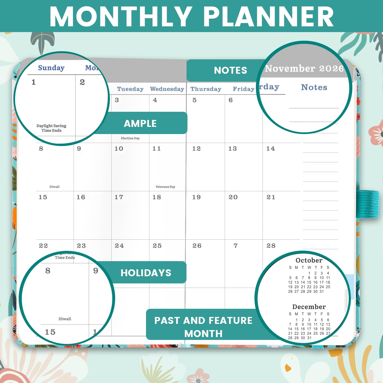 2026 Planner Small 6.3 X 3.8 Inch, Weekly Monthly Organizer, Inner Pocket