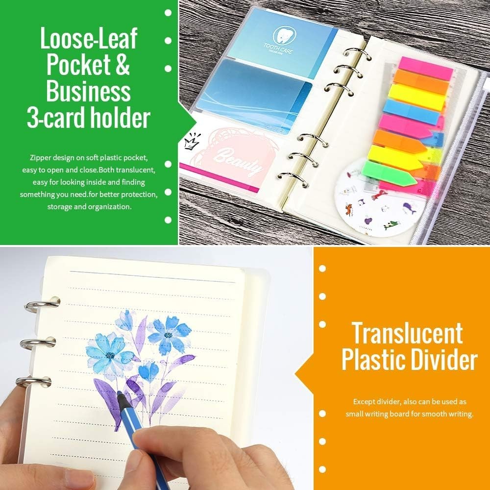 A6 Refill Paper Kit with Dividers Pockets and Index Tabs for Planners