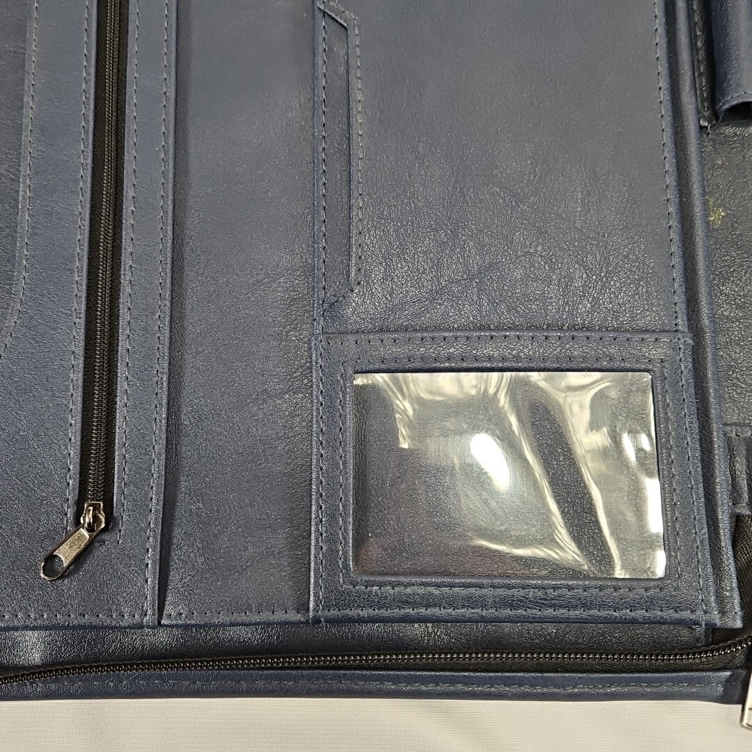LEED’S Navy Blue Leather Organizer Folio Case Notepad Planner Folder Zips