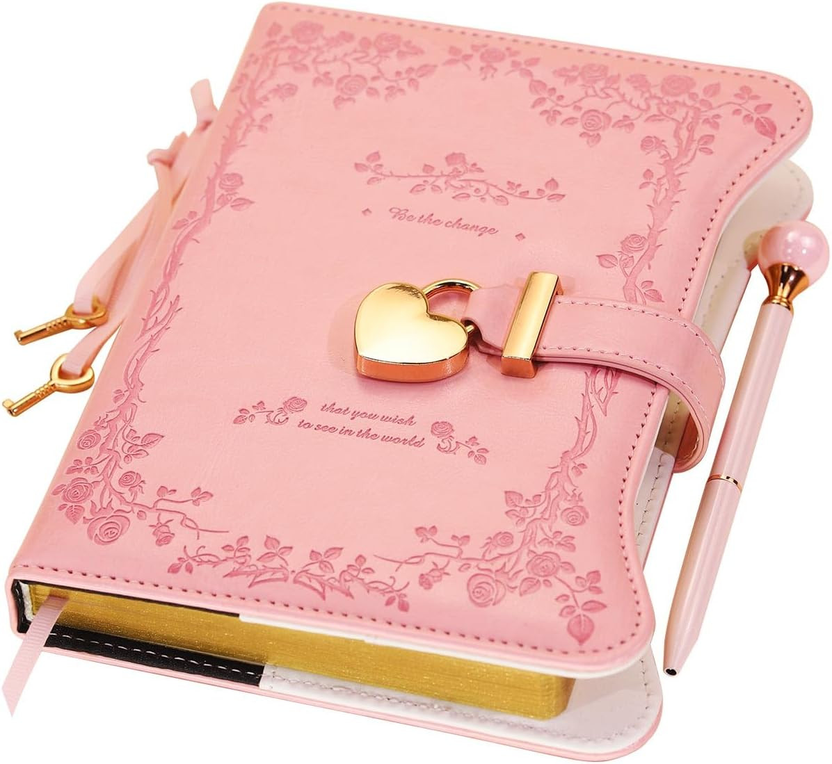 Diary with Lock and Keys for Girls Gift Ideas 360 Gold Edged Pages Journal Pink