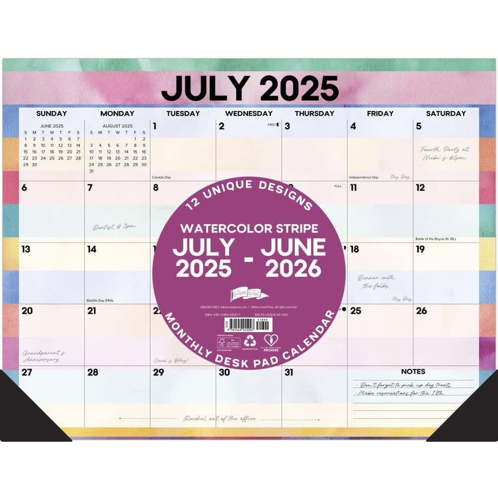 Willow Creek Press Large Monthly Deskpad Calendar, Watercolor Stripe Multi