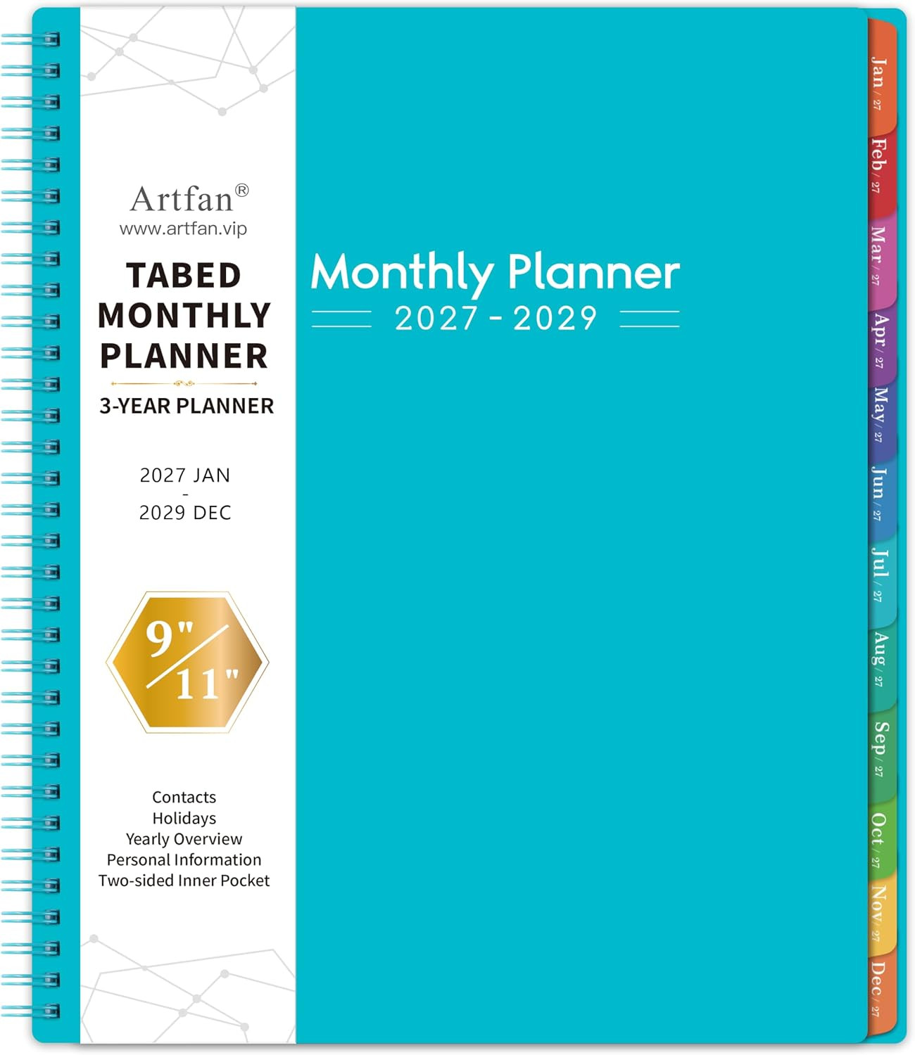 2027-2029 Monthly Planner – 3 Year Planner 2027-2029, Jan.2027 – Dec.2029, 9″ x