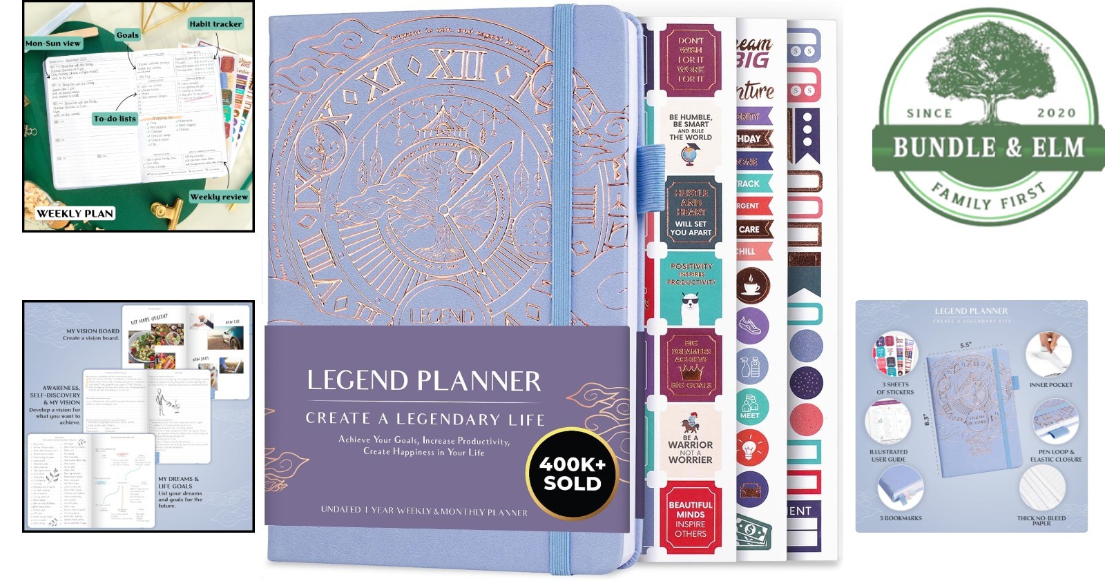 Productivity Planner with Elastic Closure and Dotted Pages for Easy Note-Taking