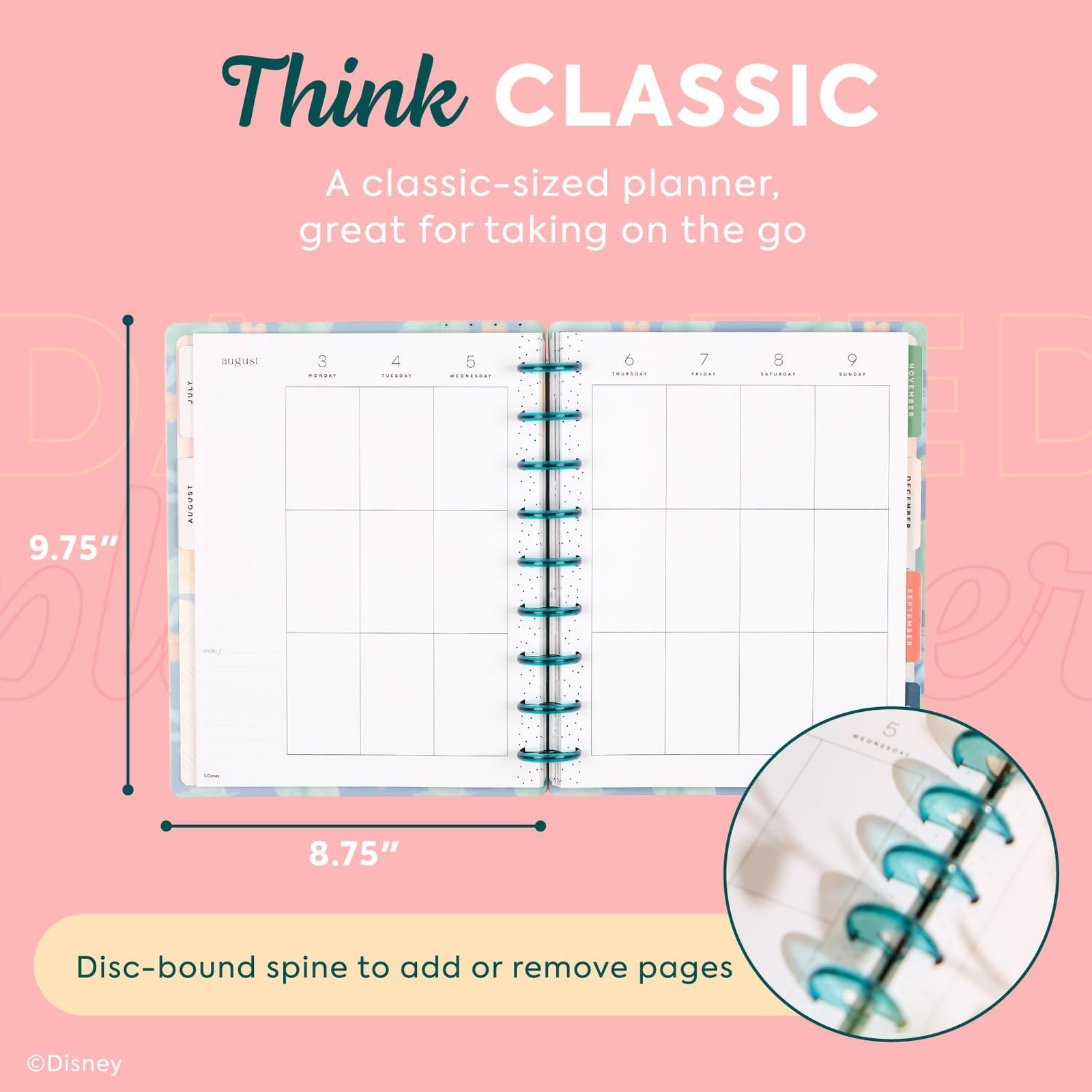 Disney Moana Planner 12 Month Disc Bound Classic Size Vertical Layout July 2026
