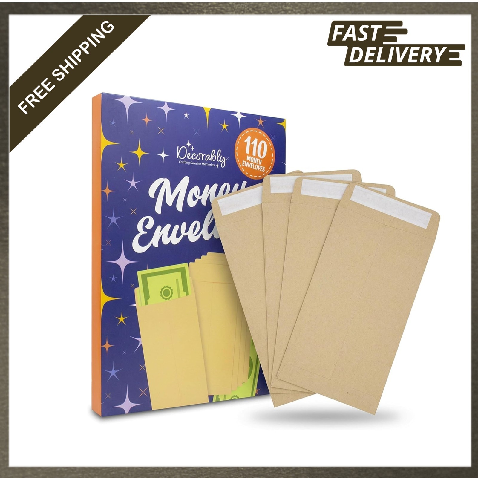 110 Pack Small Kraft Envelopes for Money 6.5 x 3.5 Inches with Self-Adhesive