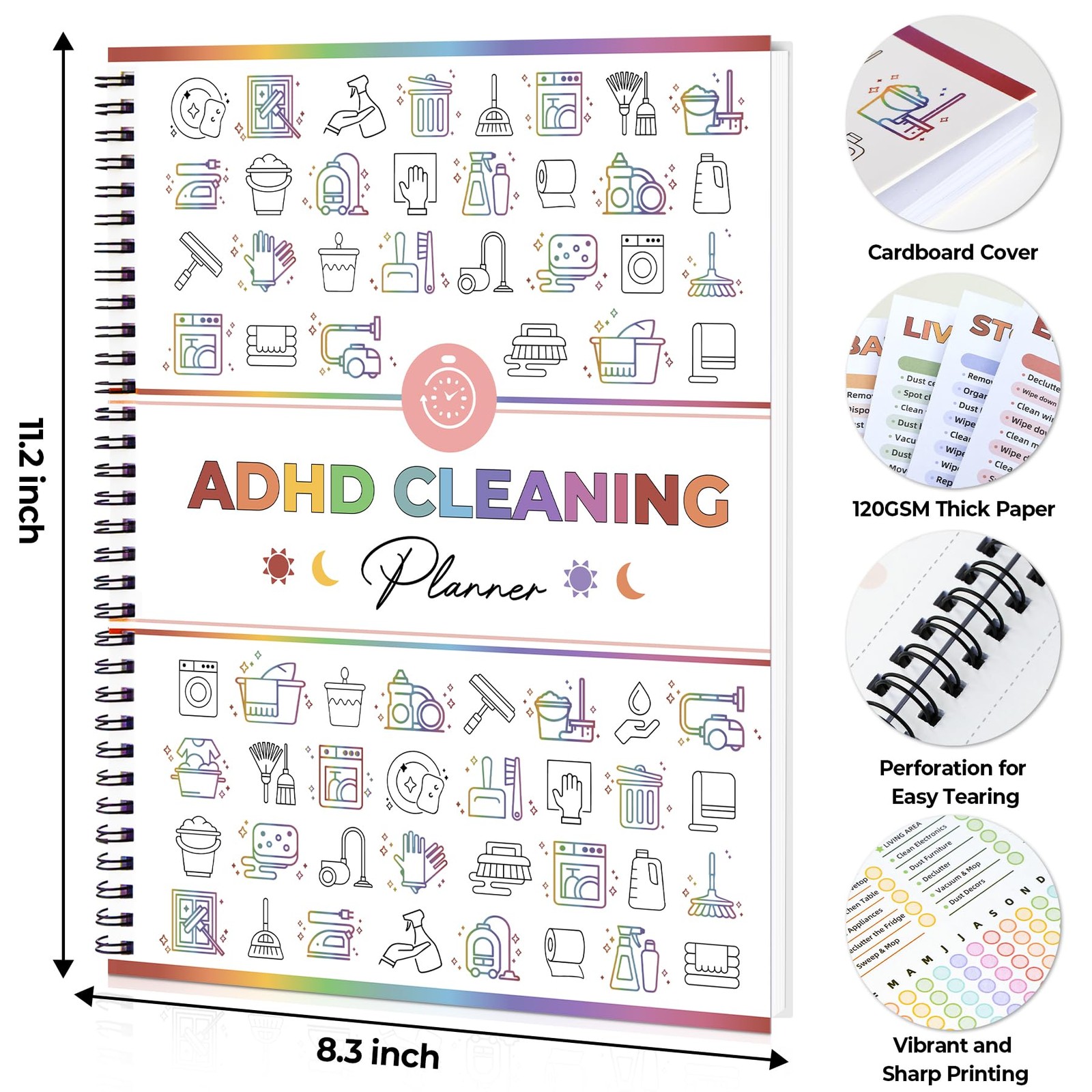 Adhd Cleaning Planner – Reusable Planners for A5, multicolour