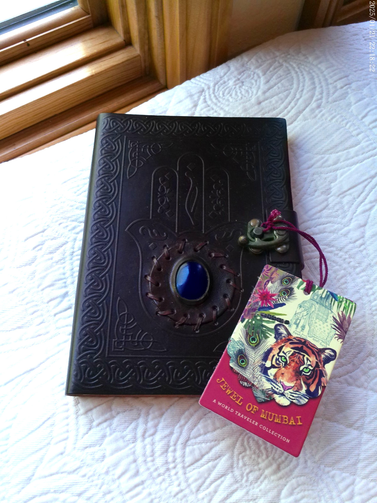 JEWEL OF MUMBAI HANDMADE EMBOSSED LEATHER JOURNAL METAL LATCH 144 LINED PAGES G
