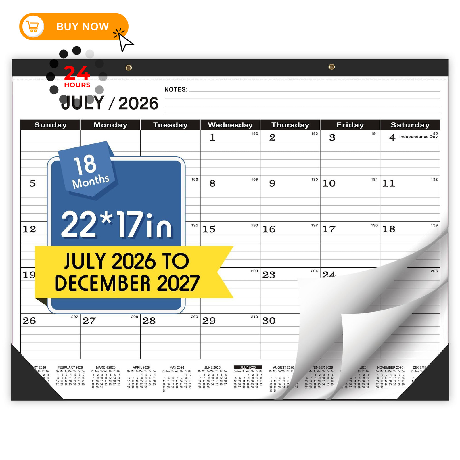 Desk Calendar 2026-2027,July 2026 to December 2027,Desk JUL-2025-1PCS, White