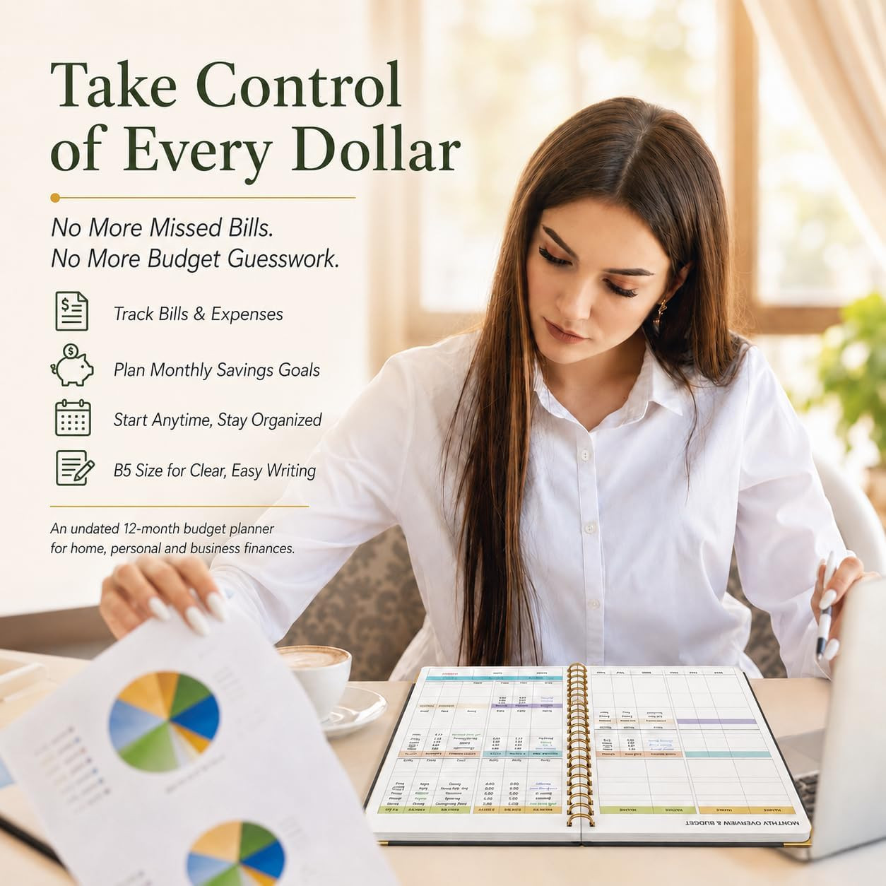Budget Planner, B5 Undated 12-Month Financial Organizer with Bill Tracker | H…