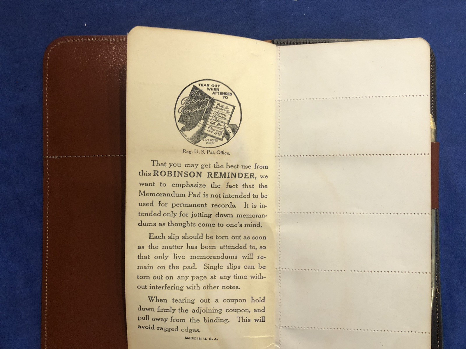 Vintage Robinson Reminders Notebook/Wallet W/ Pencil & Original Box