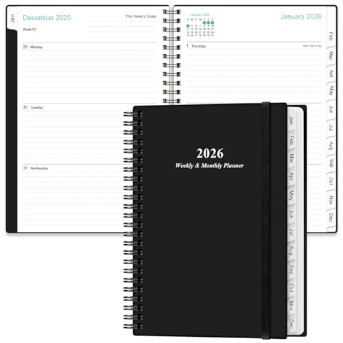 Planner 2026 – A5 Weekly & Monthly Planner Spiral Bound, 6.4″ x 8.5″ Black