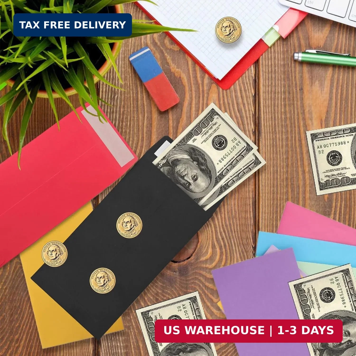 Cash Envelopes 100 Pack – 3.5×6.5 Inch, Red, Coin, Seed, Colorful Cash Envelopes