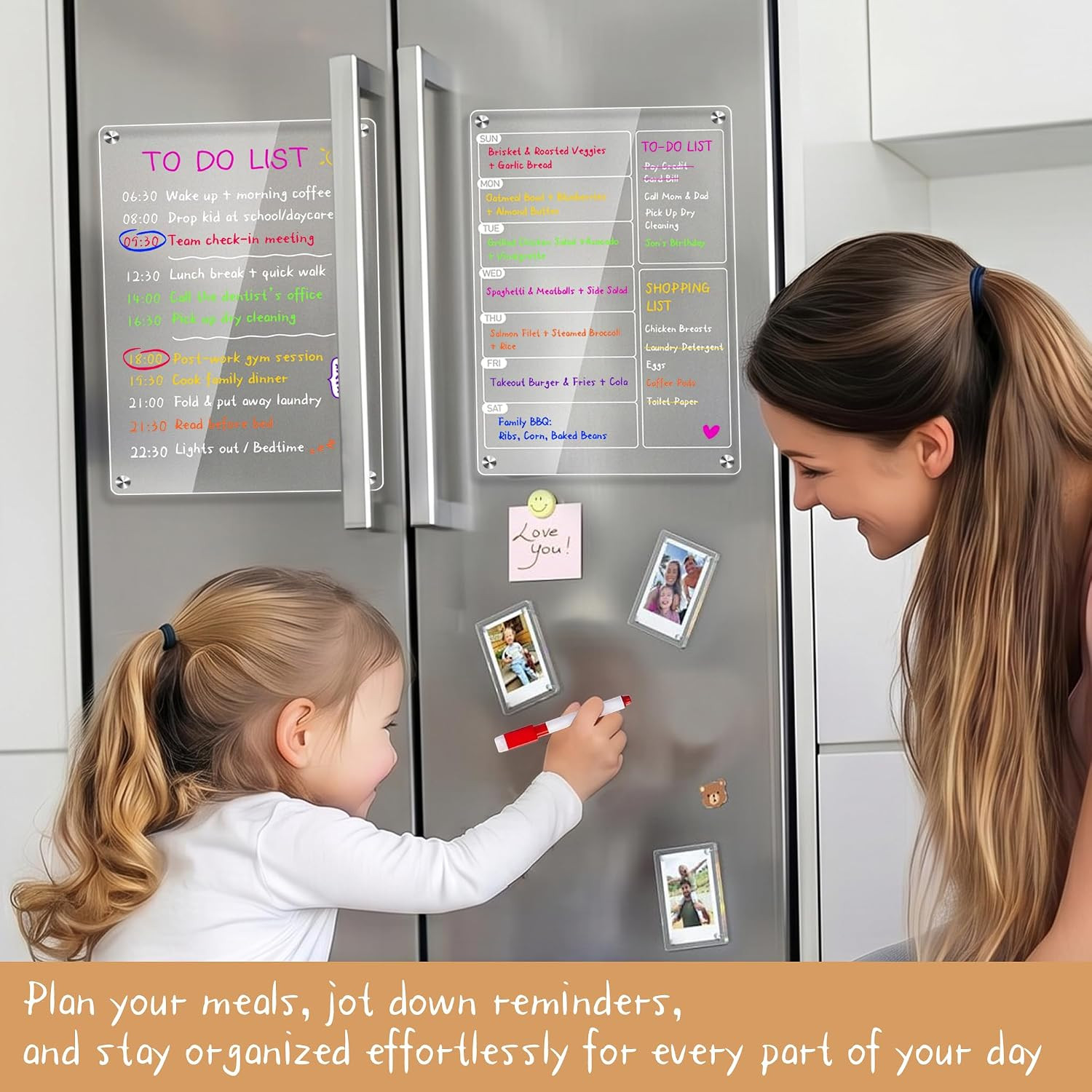 2 Pack Magnetic Acrylic Weekly Meal Planner Fridge Menu Board 8 Markers Set