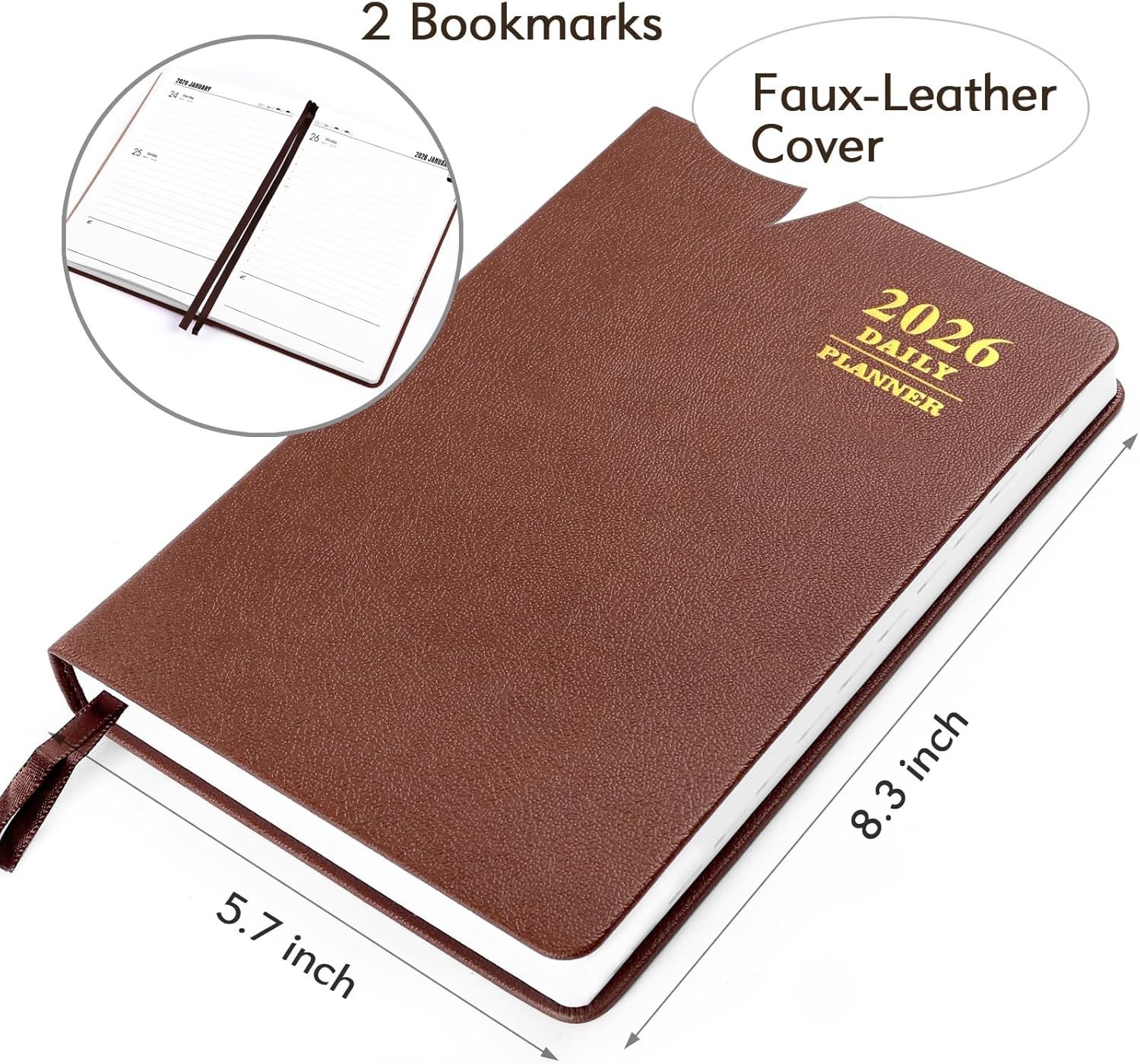 2026 Daily Hourly Planner – One Page a Day, 2026 Diary 5.7 X 8.3″ Hardcover