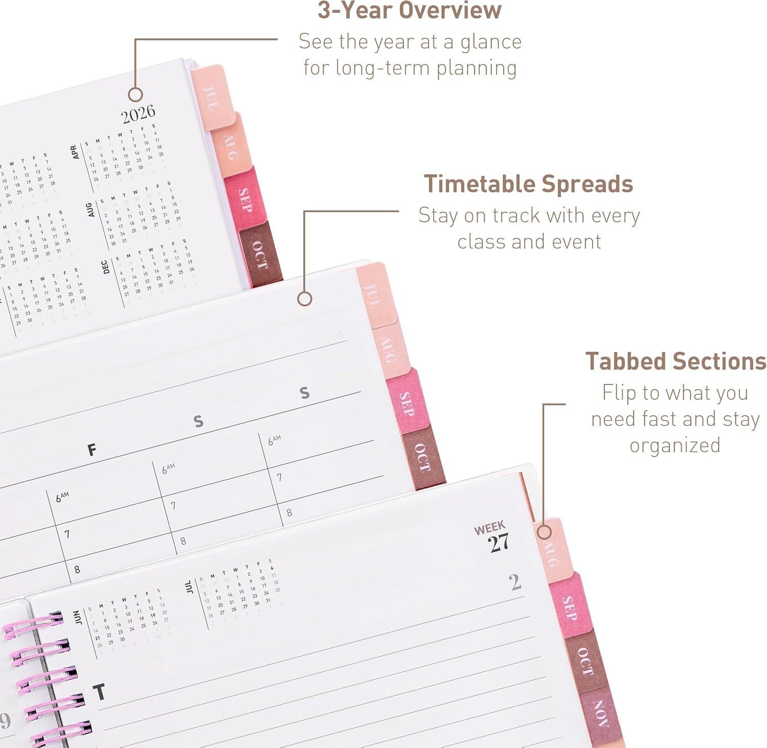 Stylish Pink Academic Planner 2026-2027 with Twin-Wire Binding – 8 x 6 Inches