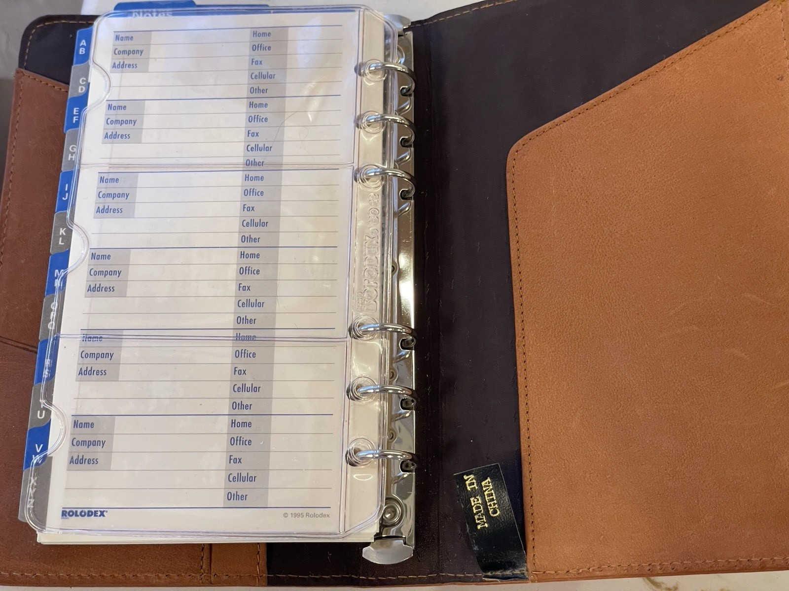 Vtg Rolodex Planner Brown Leather R0320 Calendar Address Tabs Pockets 1996 7.5″