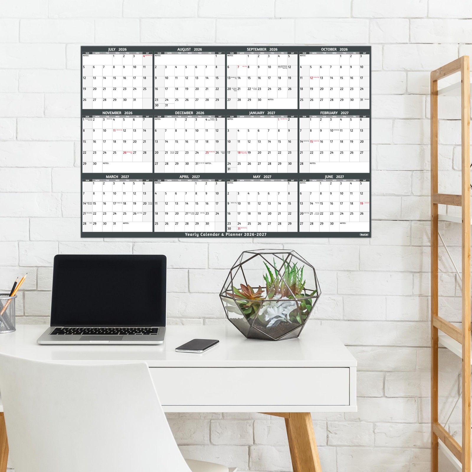Dry Erase Calendar 2026-2027 – Large Yearly Wall calendar, 38.2” x 25.2”,…