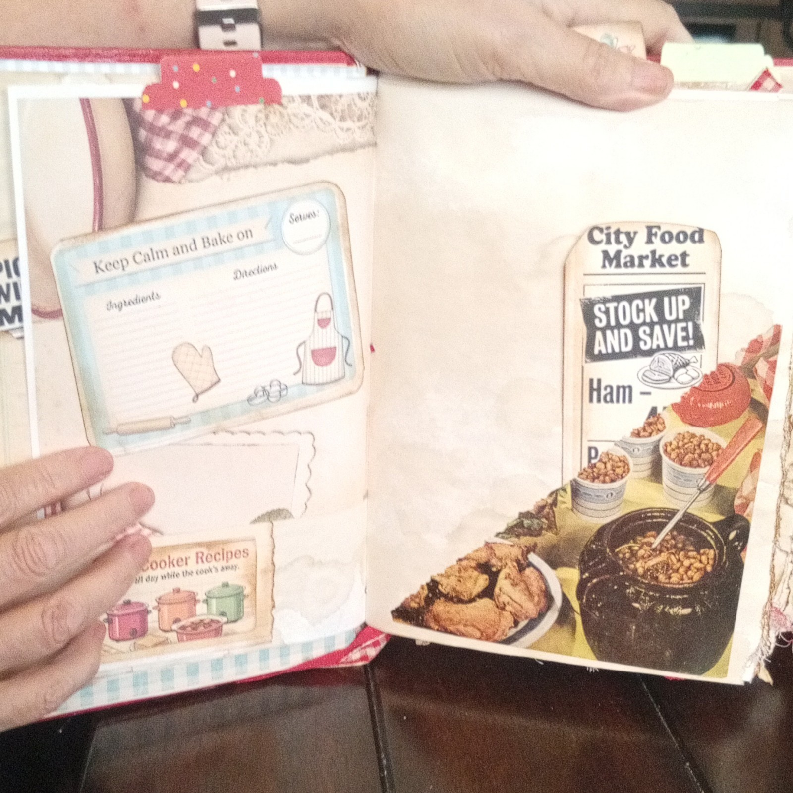 Handmade Kitchen Cookbook Recipe Junk Journal, Red Cover, Cards & Meal Pages