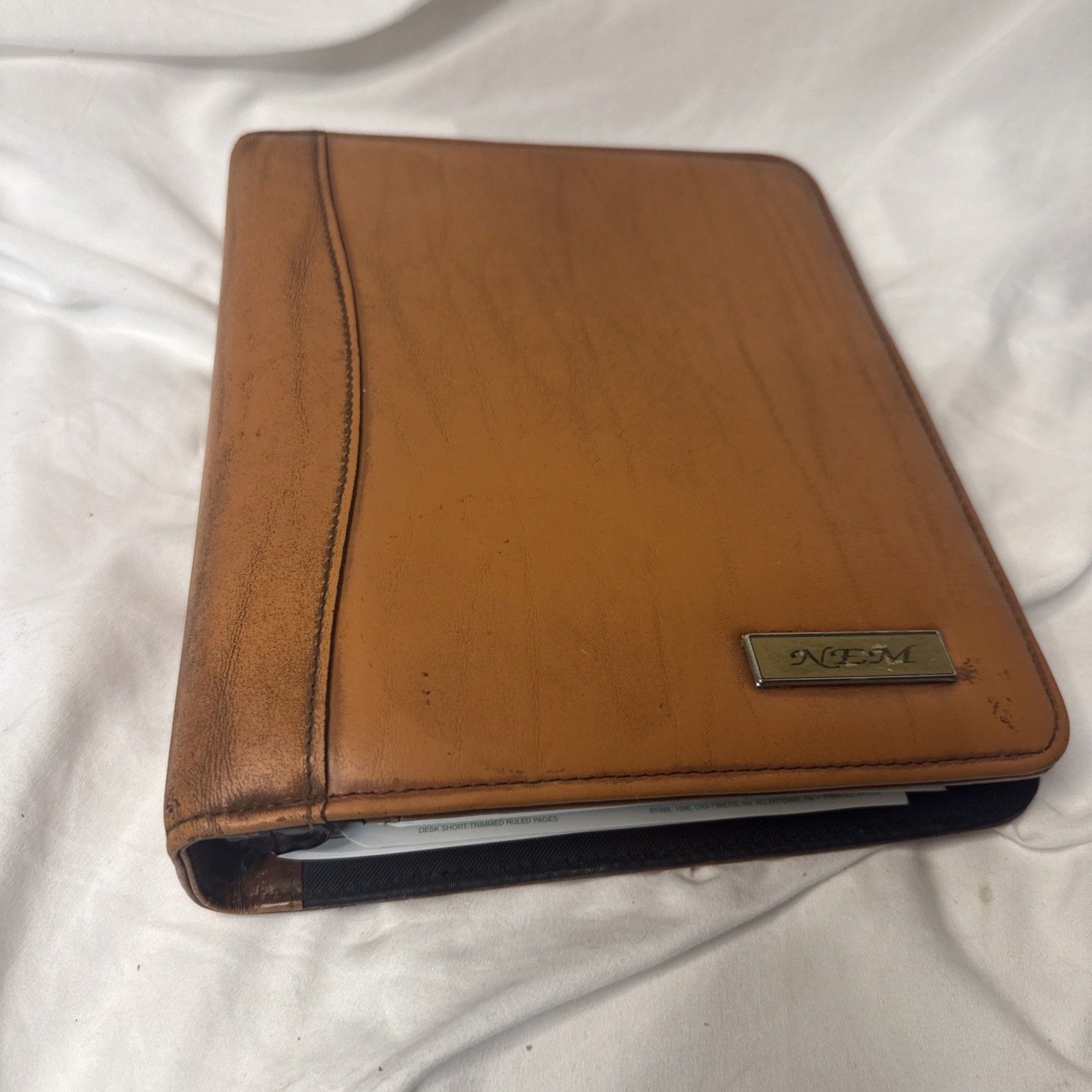 VTG 90’s Day-Timer Camel Tan Leather Binder Planner Inserts Stickers Labels 9.5”