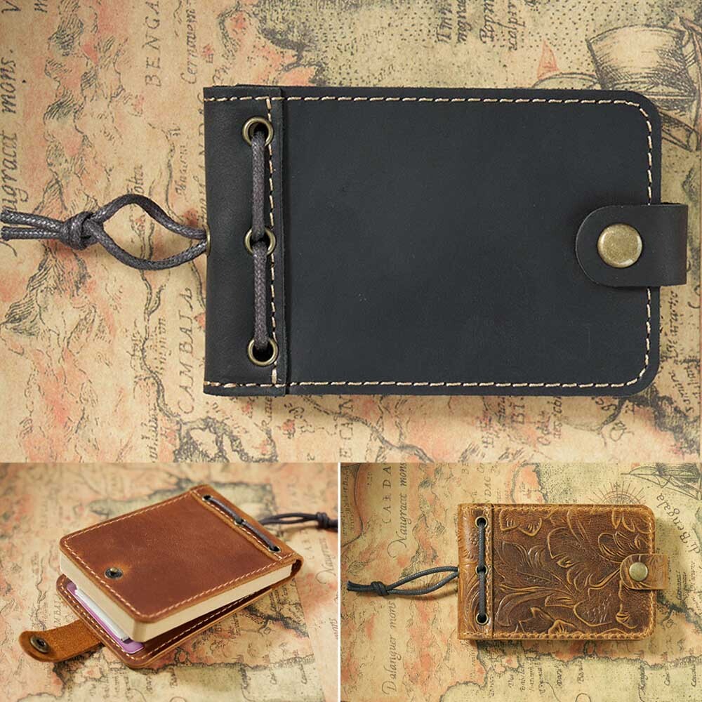 Vintage Portable Pocket Notebook Leather Mini Book Notepad Handmade Brown/Black