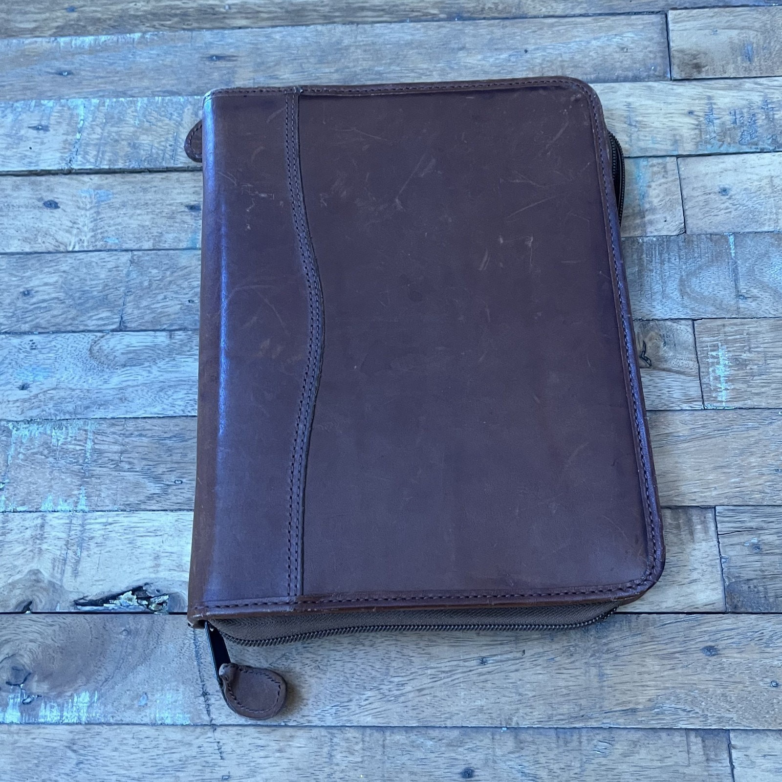 Vintage Day-Timer Genuine Leather Planner 7 Ring Organizer W/Zipper