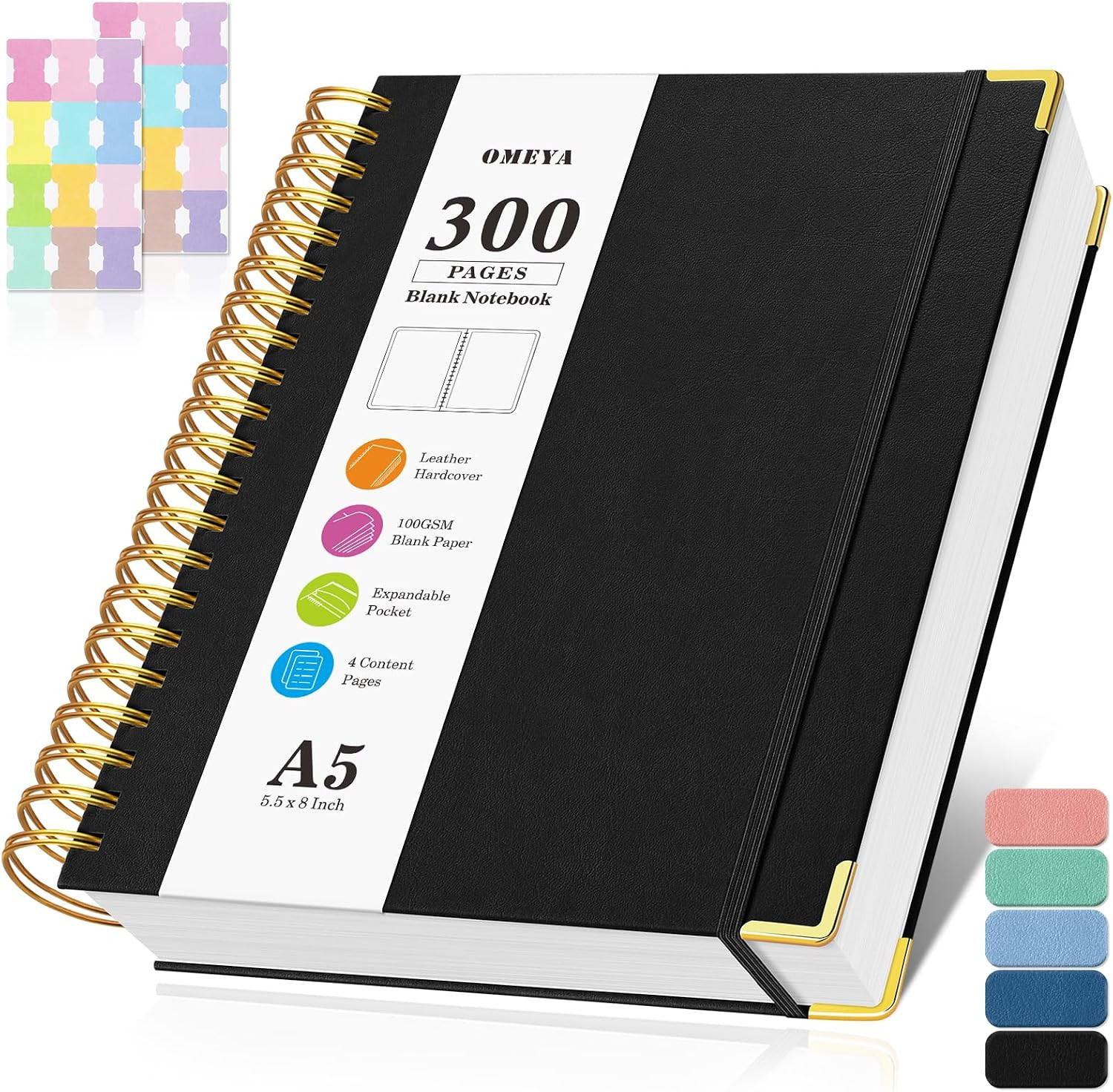 Blank Spiral Notebook: Leather Sketch Book, 300 Pages Hardcover Unlined Notebook