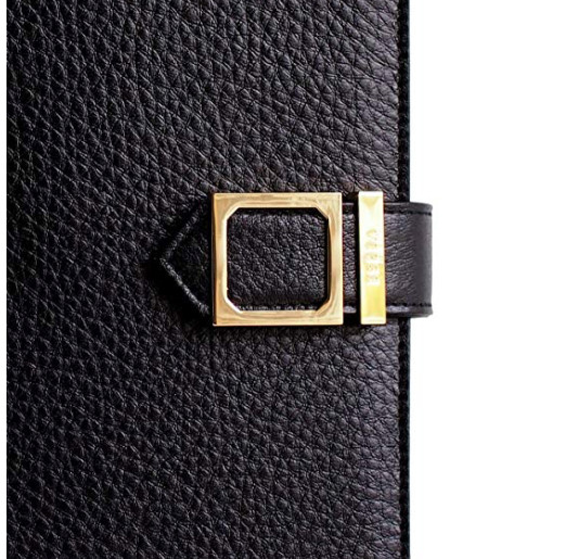New luxurious Black Leather planner agenda, perpetual calendar, gold color hardw