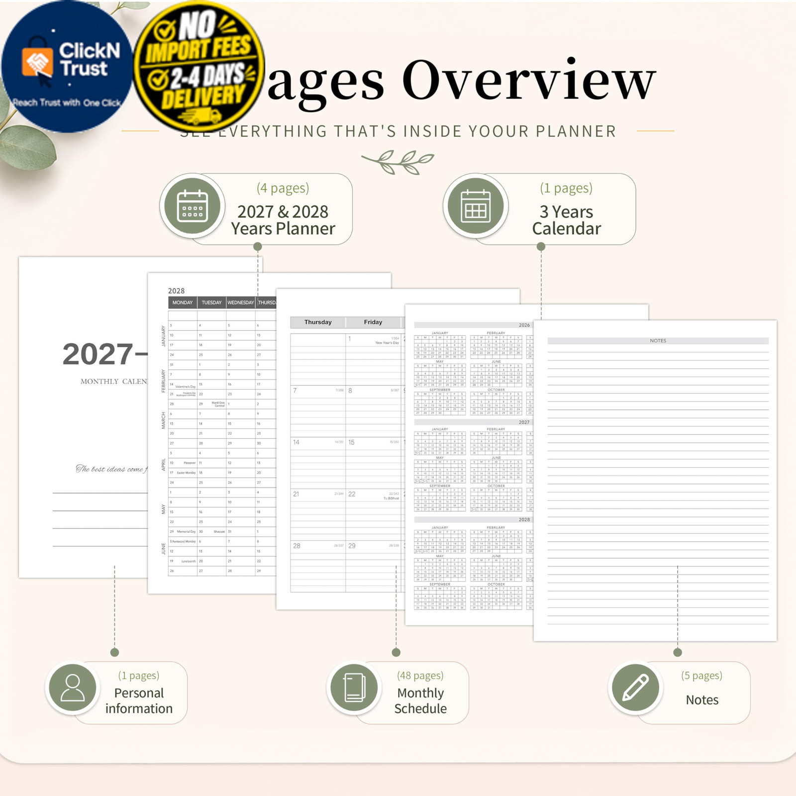 2027-2028 Monthly Planner, Jan 2027-Dec 2028, A4 2027 – Dec Black