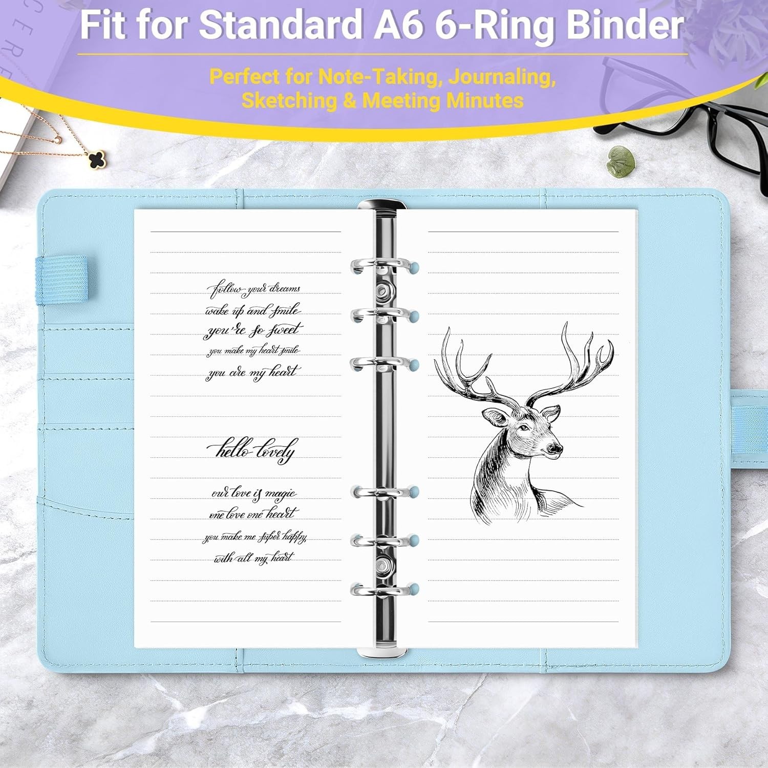 A6 Refill Paper 135 Sheets with 12 Dividers for 6-Ring Binders Notebook Journal