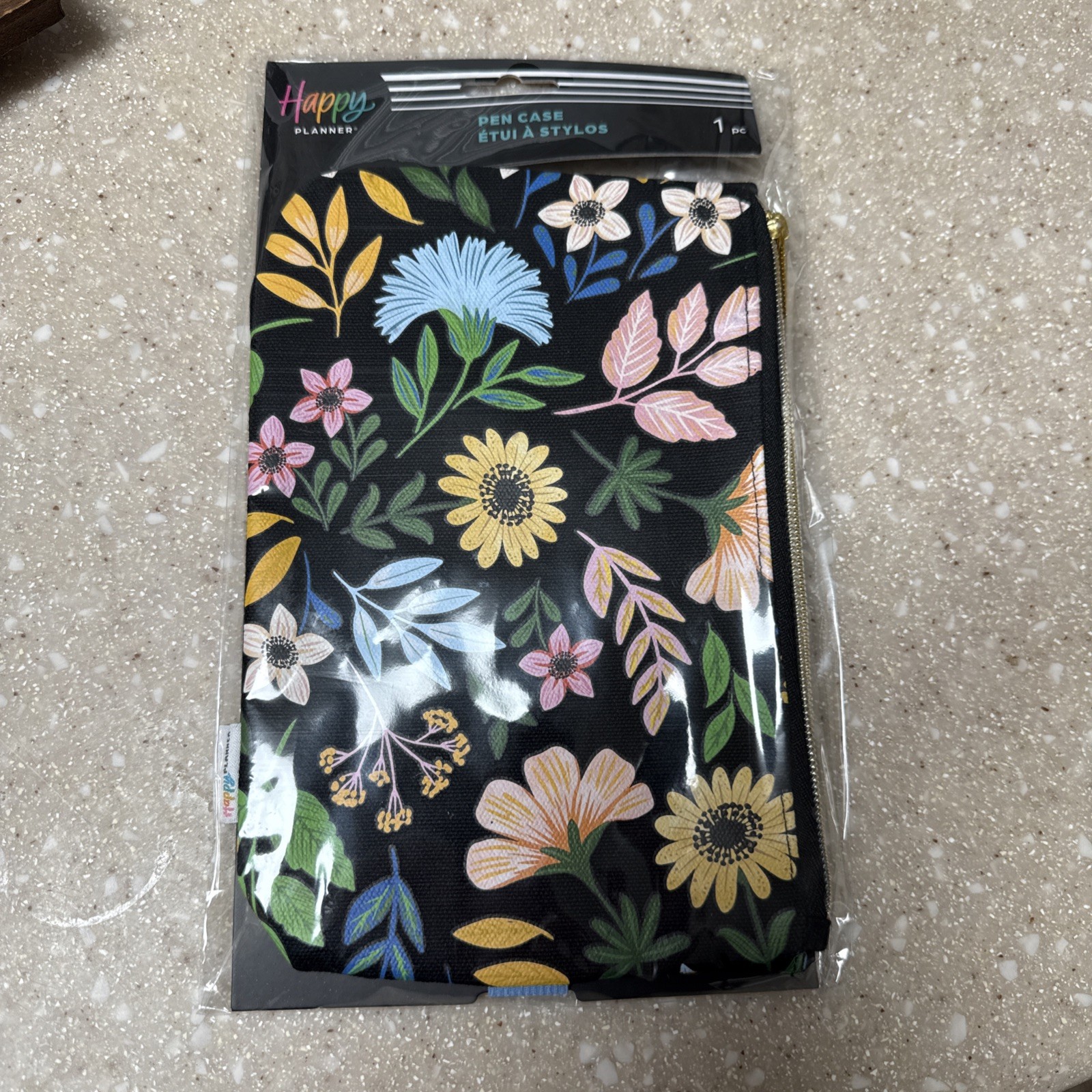The Happy Planner Black Floral Design Elastic Band Pen Case