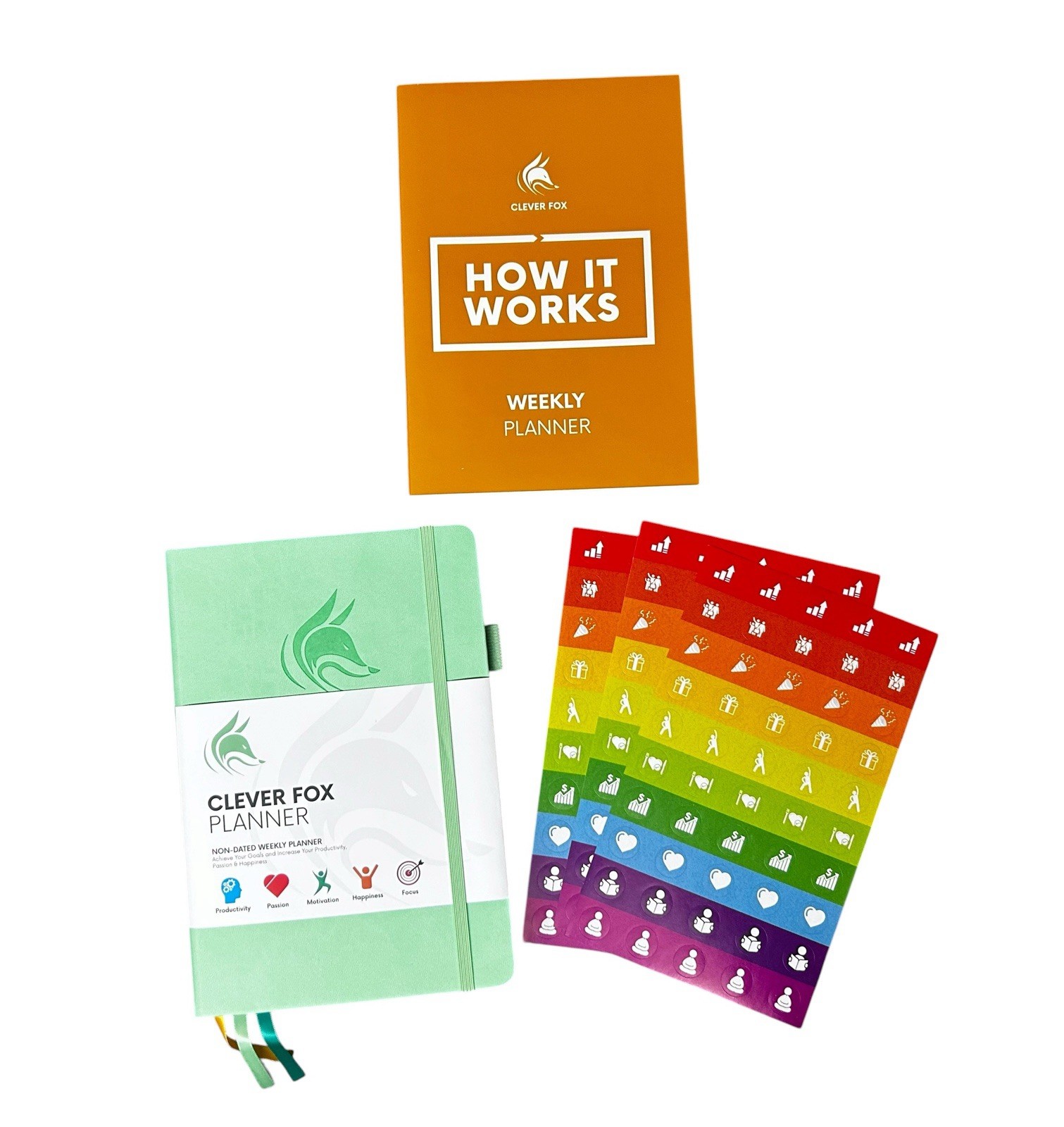 NEW OPEN BOX Green Clever Fox Daily Planner – Non-dated Weekly Plan Notebook