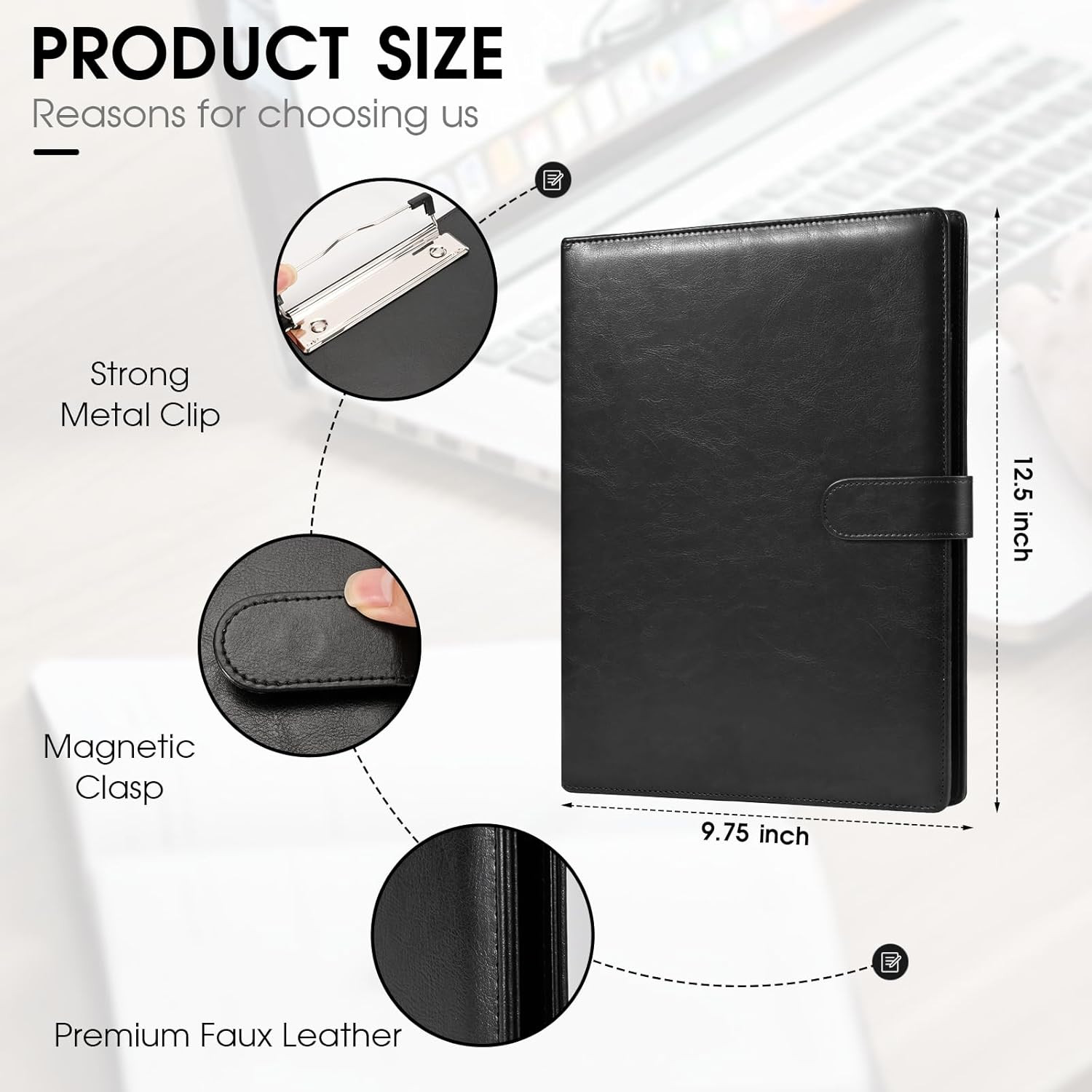 Professional Leather Portfolio Binder Padfolio with Clipboard for Resume