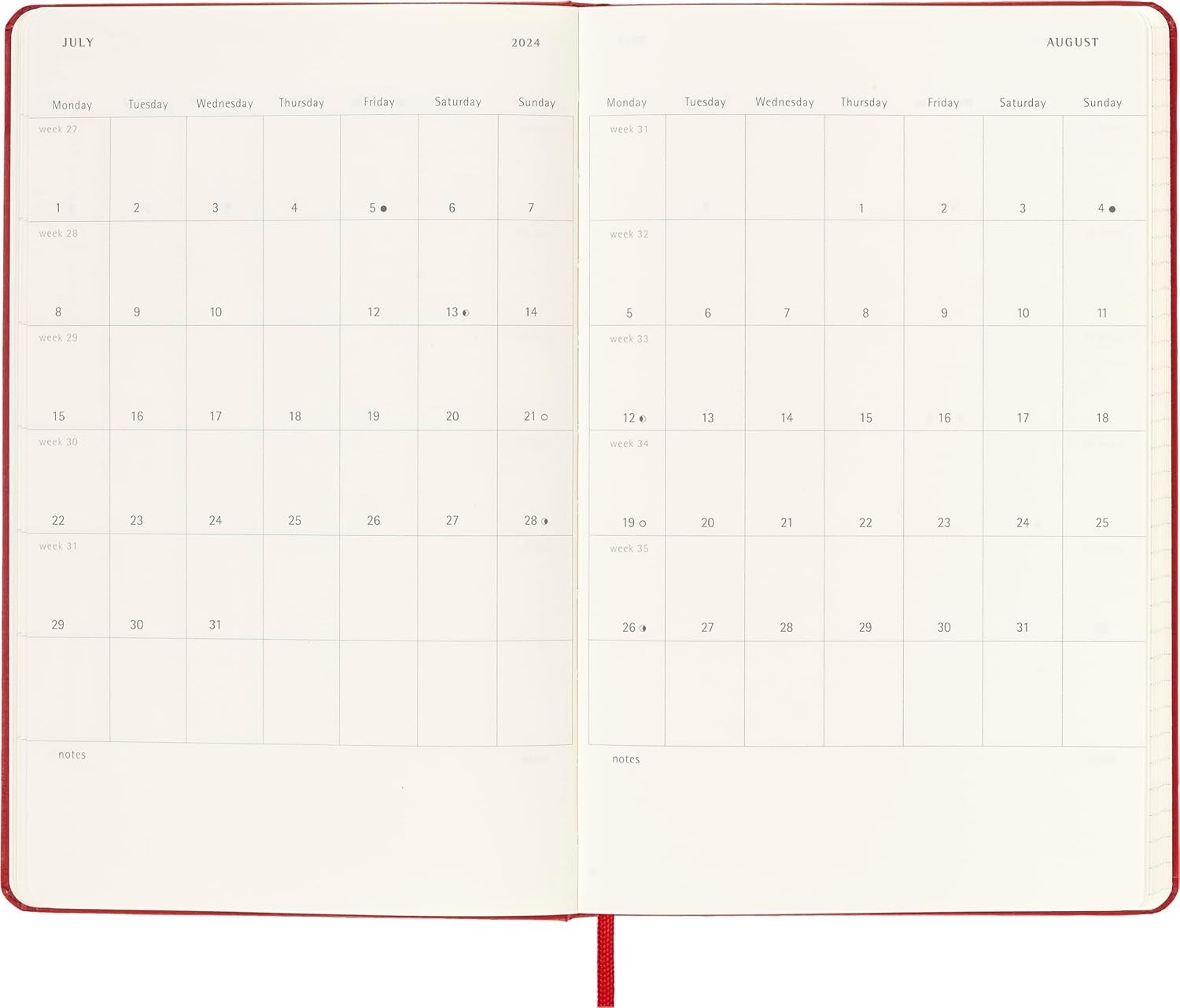Moleskine Classic 2024 Daily Planner, Hard Cover, Large (5″ x 8.25″) Scarlet Red