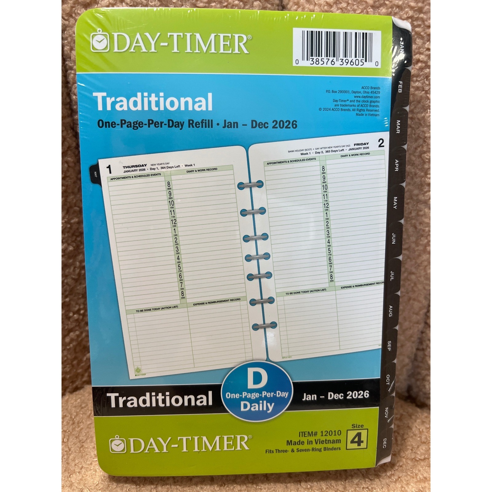 Day-Timer 2026 Traditional One Page Per Day Planner Refill Size 4 12010 NEW