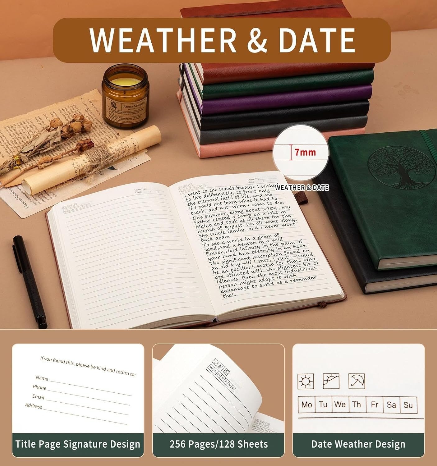 Stylish A5 Leather Notebook – 256 Pages for Writing, Journaling & Planning