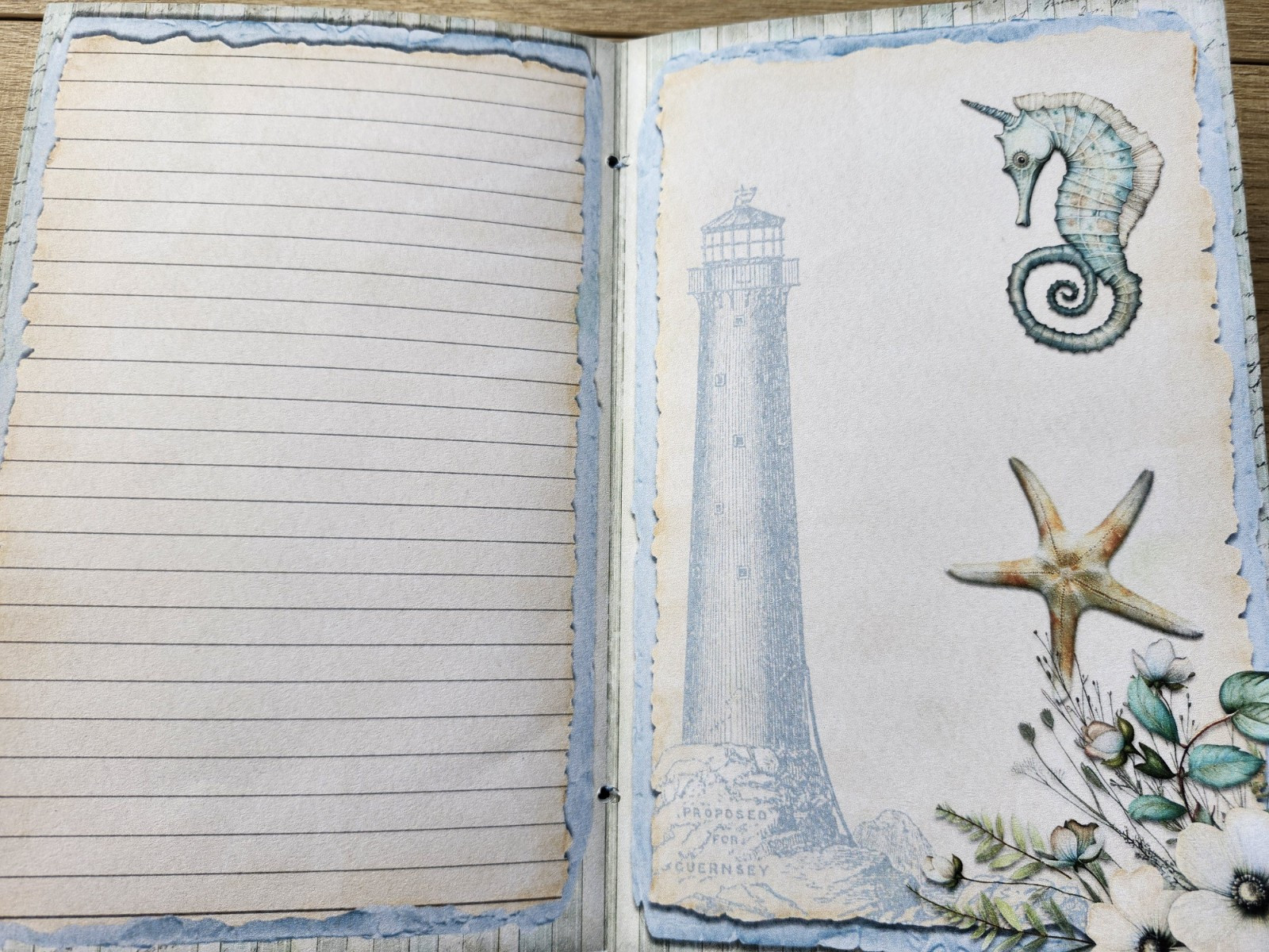 Junk Journal Booklet “BEACH HOUSE” HANDMADE Beach Ocean Sea Vacation 6″x9″ 40pg