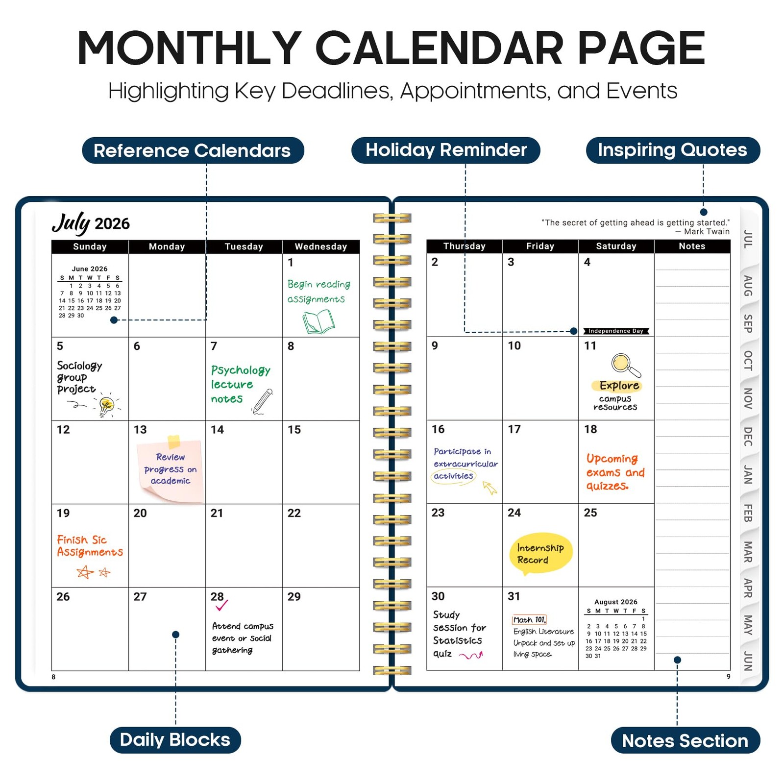 Planner 2026-2027, 8.5″ x 11″ Weekly and Monthly A4(8.5″x11″), F-Navy Blue