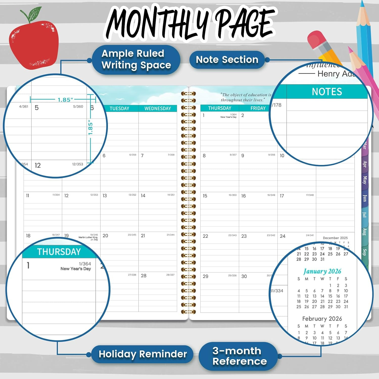 2026 Teacher Planner, Lesson Planner 2026, January 2026 – December 2026, 8.5″ x