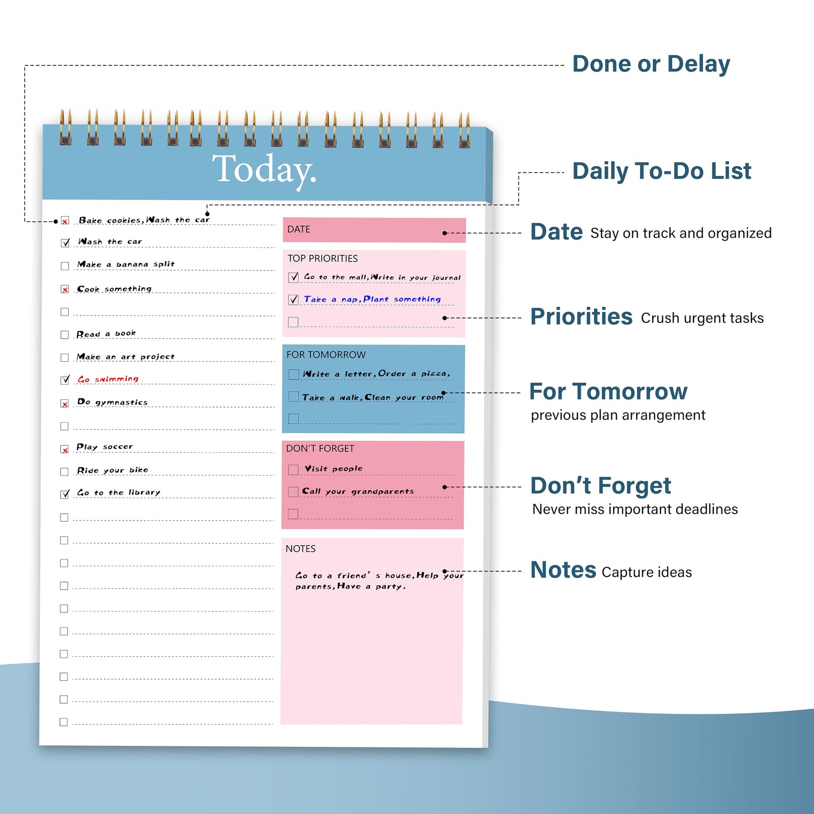 To Do List Notepad, 52 Sheets Undated, Productivity Planner, Blue