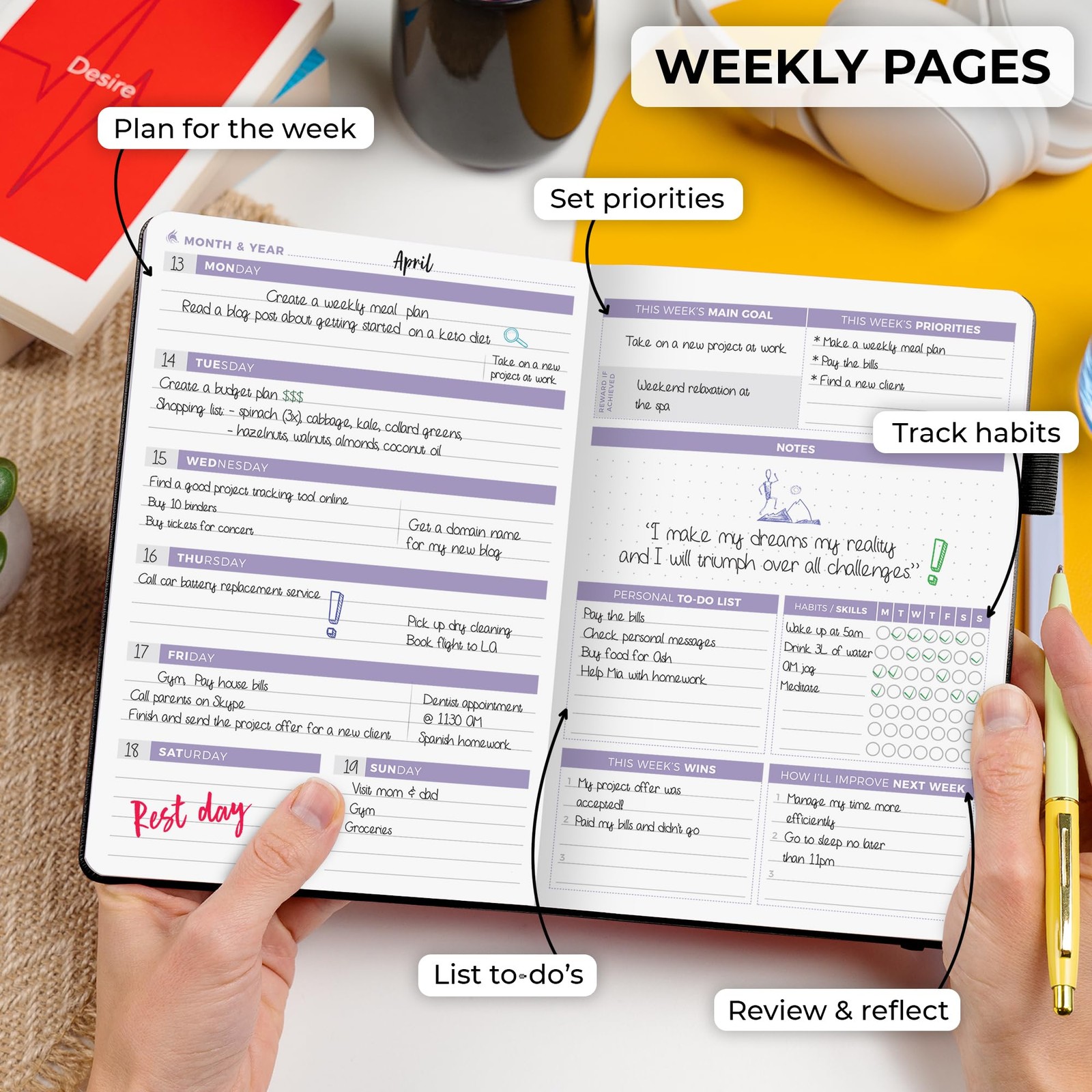 Clever Fox Planner 2nd Edition – Colorful A5 (5.8” x 8.3”) Lay-Flat, Black