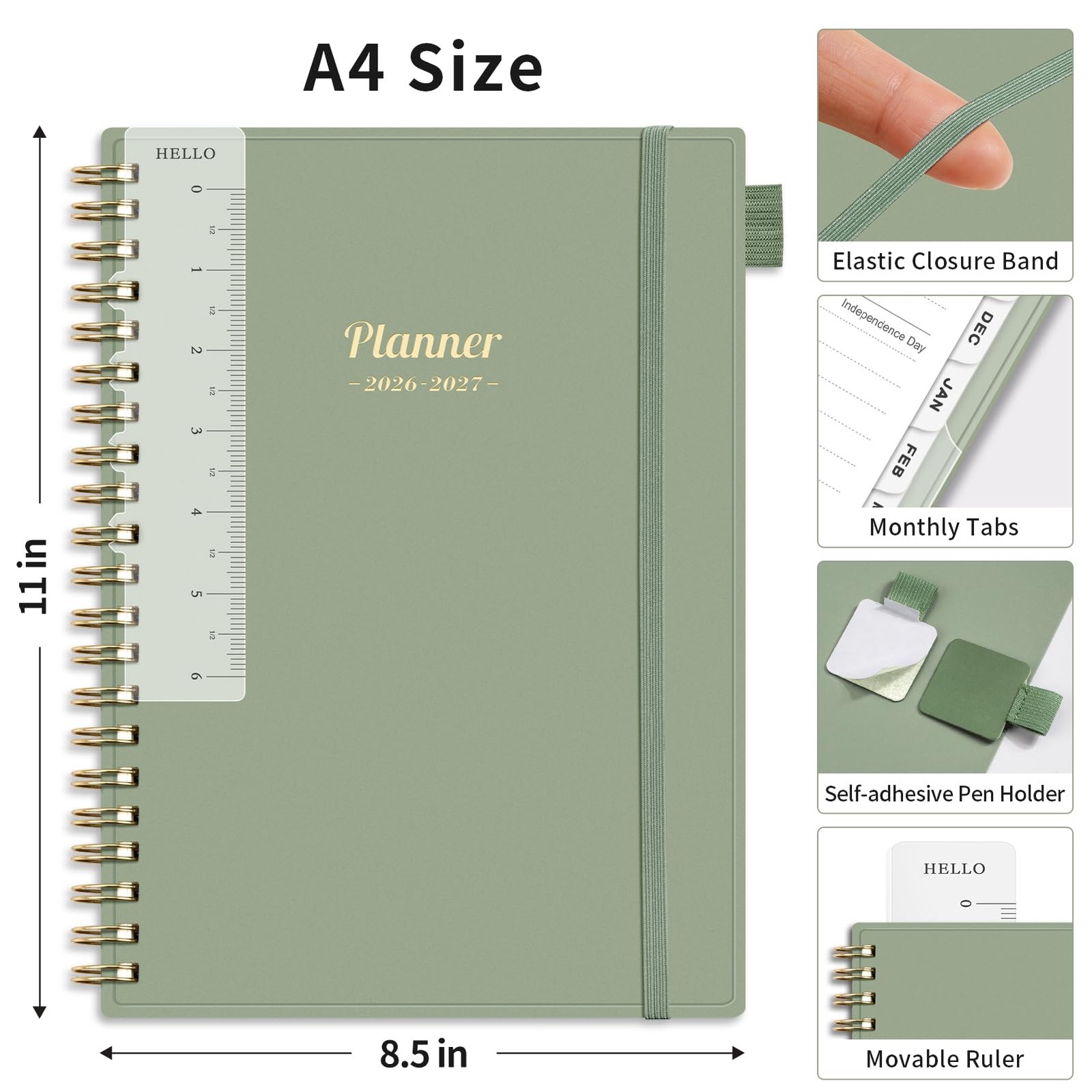 AHGXG Academic Planner 2026-2027, July 2026 – June 8.5″ x 11″, Light Green