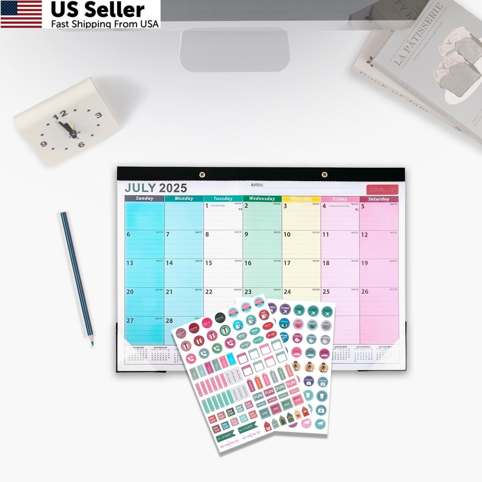 2026 Calendar with Stickers and Clear Waterproof Cover 17 x 12 inch, Colorful