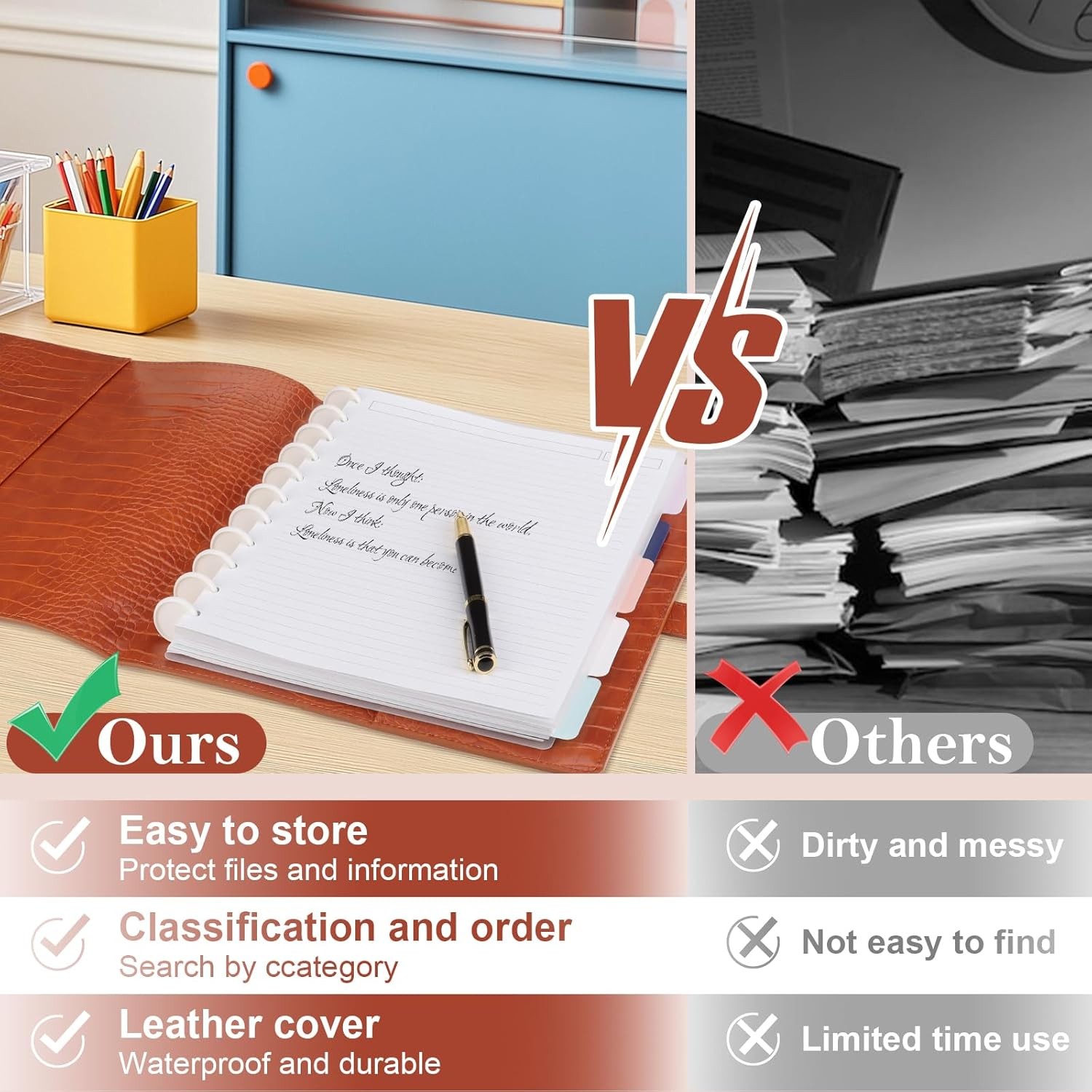 PU Leather Discbound Cover Set 8.5X11 Inch Discbound Cover Letter Size with 5 Ta