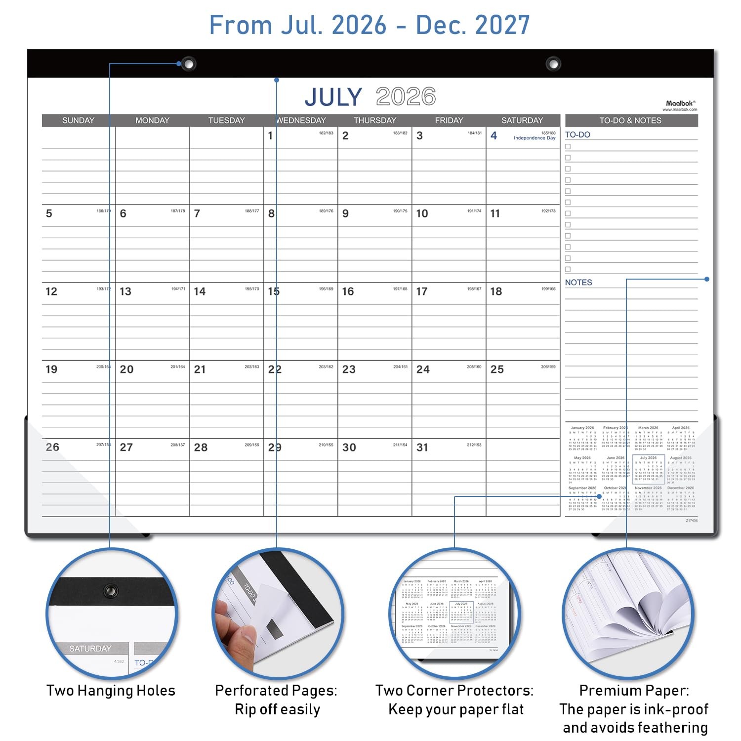 2026-2027 Desk Calendar – 17″ x 12″ 2026-2027, x 12″, Gray