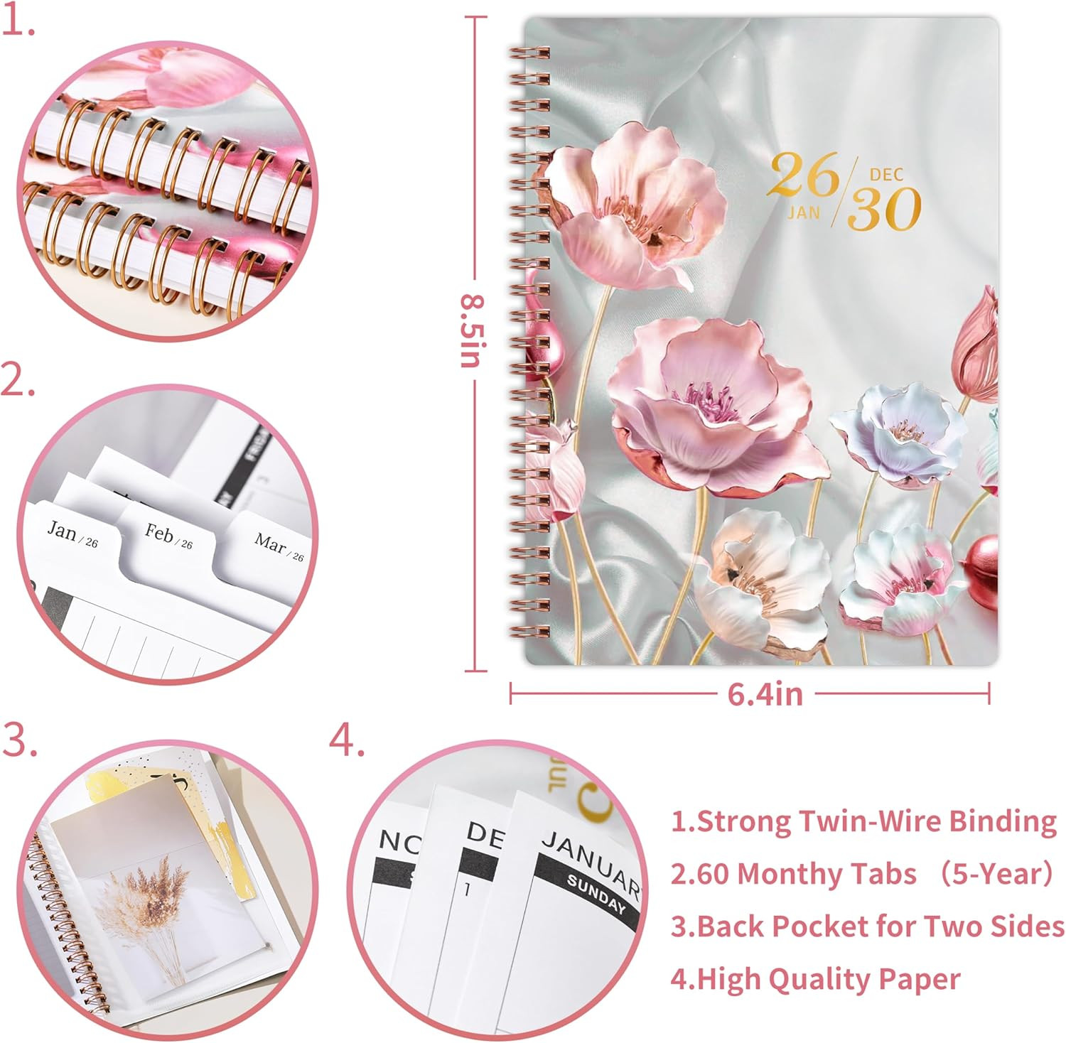 2026-2030 Monthly Planner – 5 Year Monthly Planner/Calendar 2026-2030 Spiral Bou