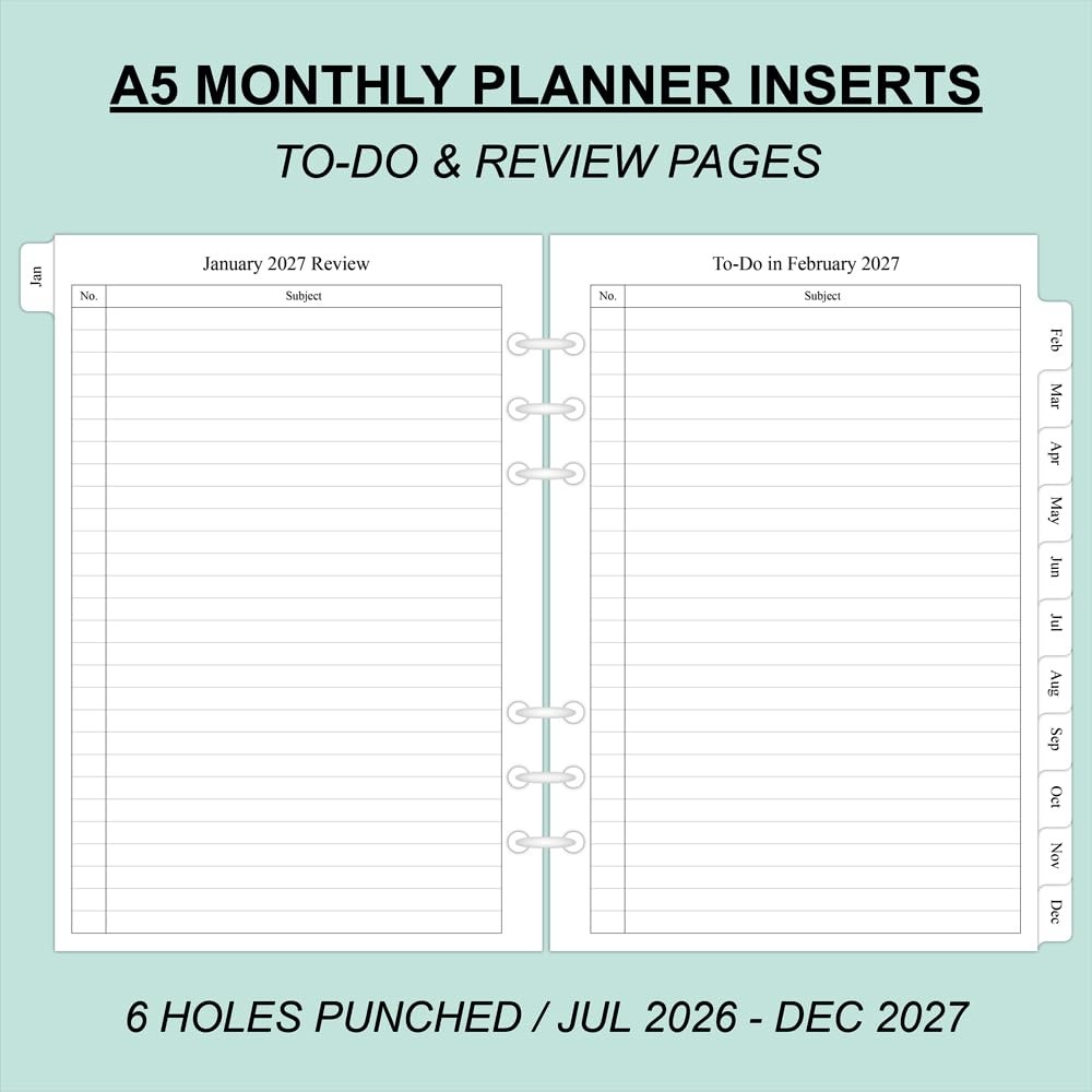 newestor 2026-2027 Monthly Planner Refills for A5 Two Page Per Month, White