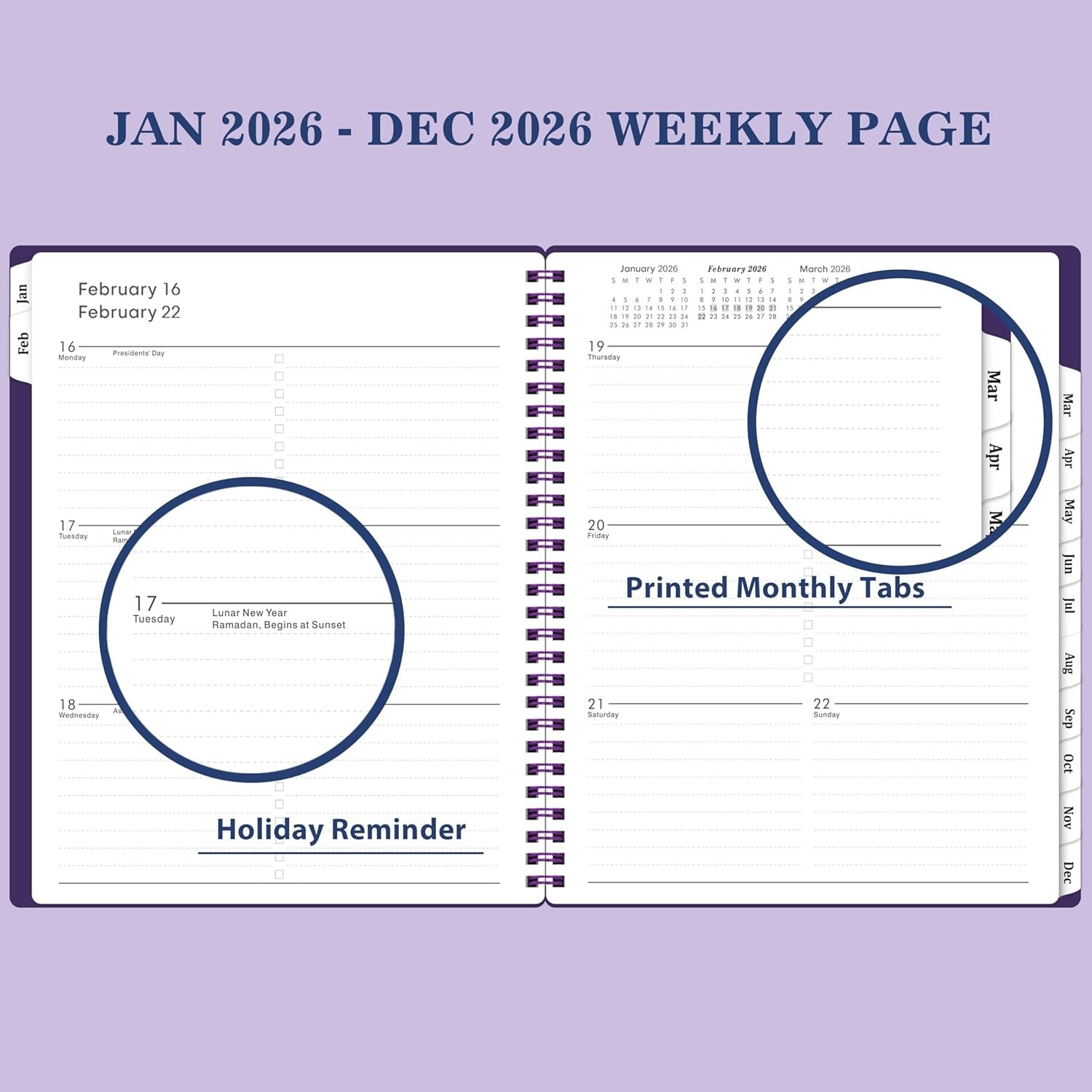 Elegant 2026 Planner with 12 Monthly Tabs – Spiraled & Waterproof Cover